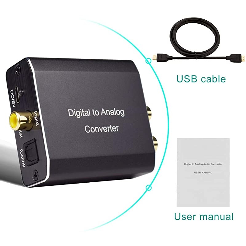 192KHz Digital to Analog Converter  Aluminum Audio DAC Optical Toslink SPDIF or Coaxial to Stereo RL and 35 mm Jack Support Dual Ports Output Simultaneously Compatible with PS4 TV Set TV Bo