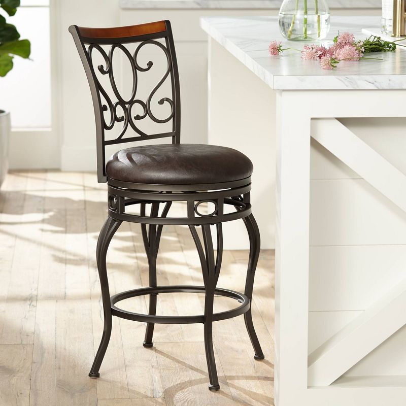 Kensington Hill Trevi Wood and Bronze Metal 26" Swivel Counter Stool