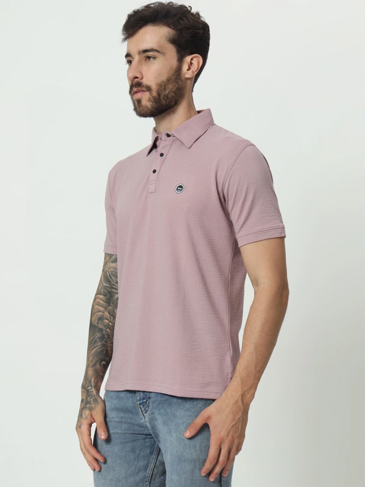 Tab91 Purple Regular Fit Self Pattern Polo T-Shirts