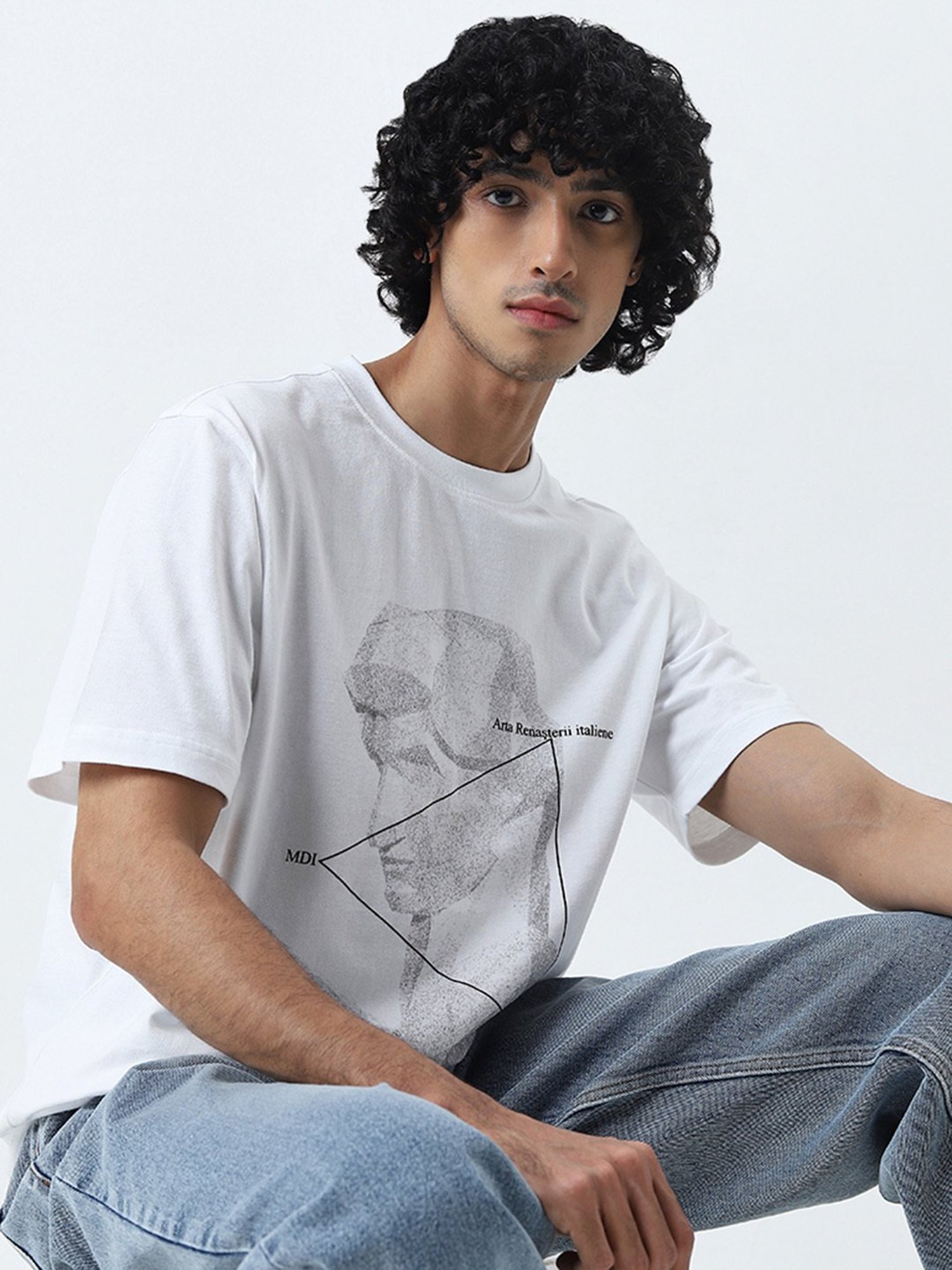 Nuon by Westside White Graphic Printed Relaxed-Fit Cotton T-Shirt