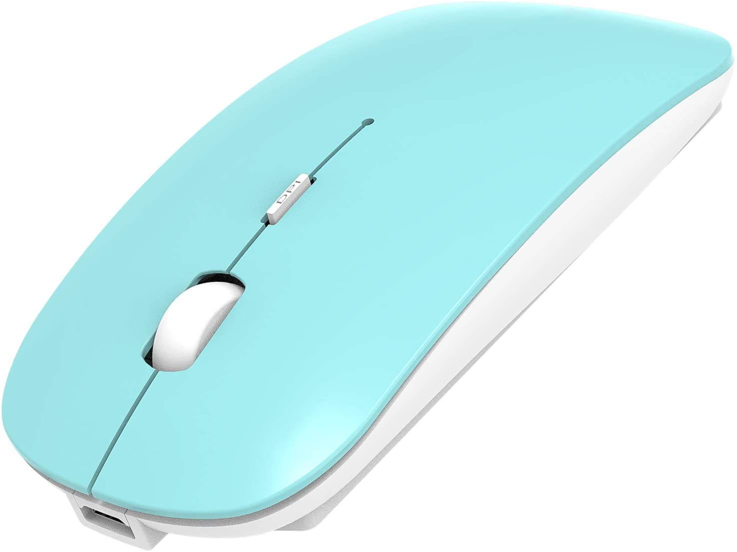 2.4GHz Wireless Bluetooth Mouse, 3 Adjustable DPI, Dual Mode Slim Rechargeable Wireless Mouse Silent USB Mice,Compatible for Laptop Windows Mac Android MAC PC Computer (Silver)