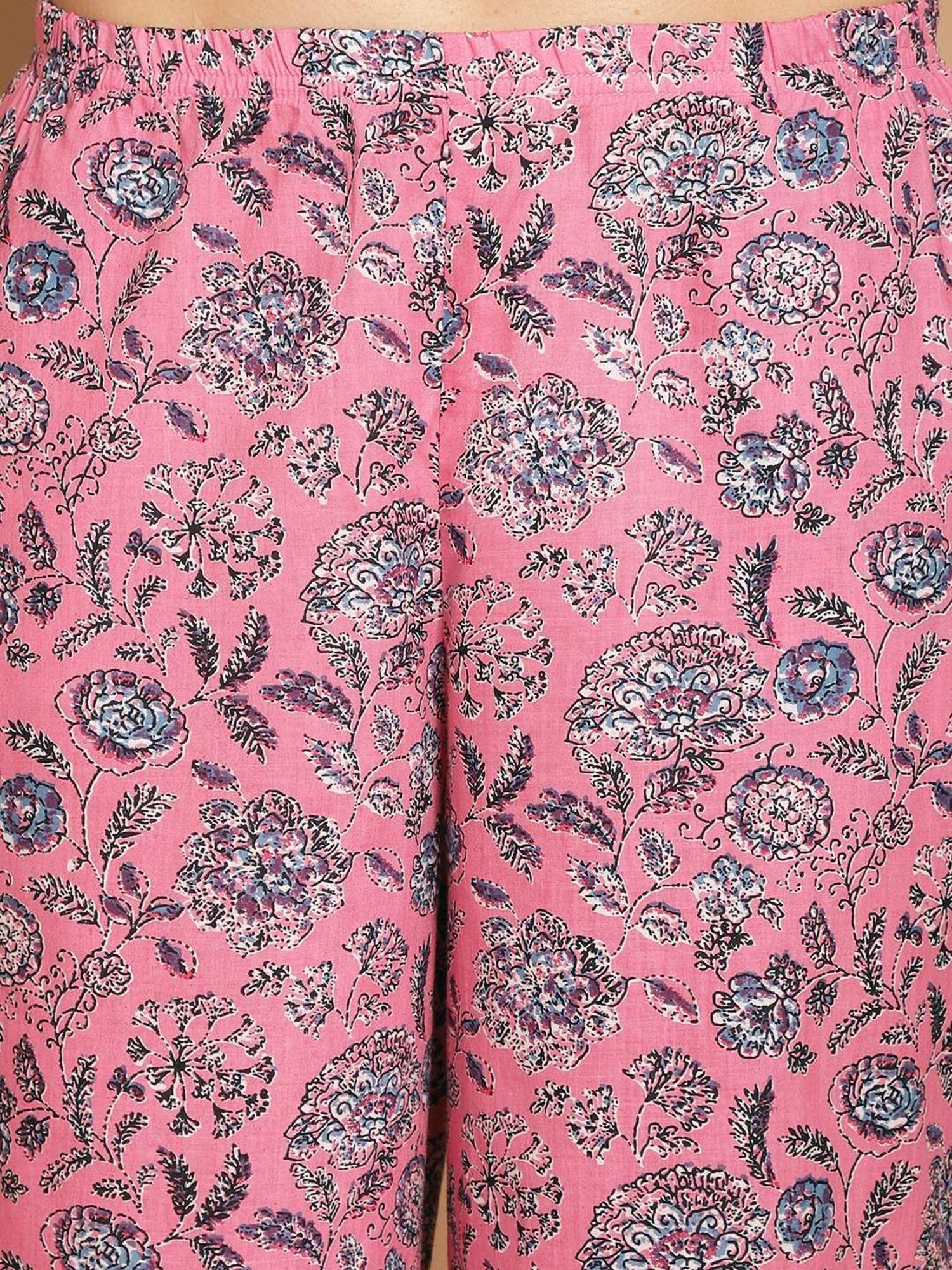 Kanvin Pink Cotton Printed Tunic Pyjamas Set