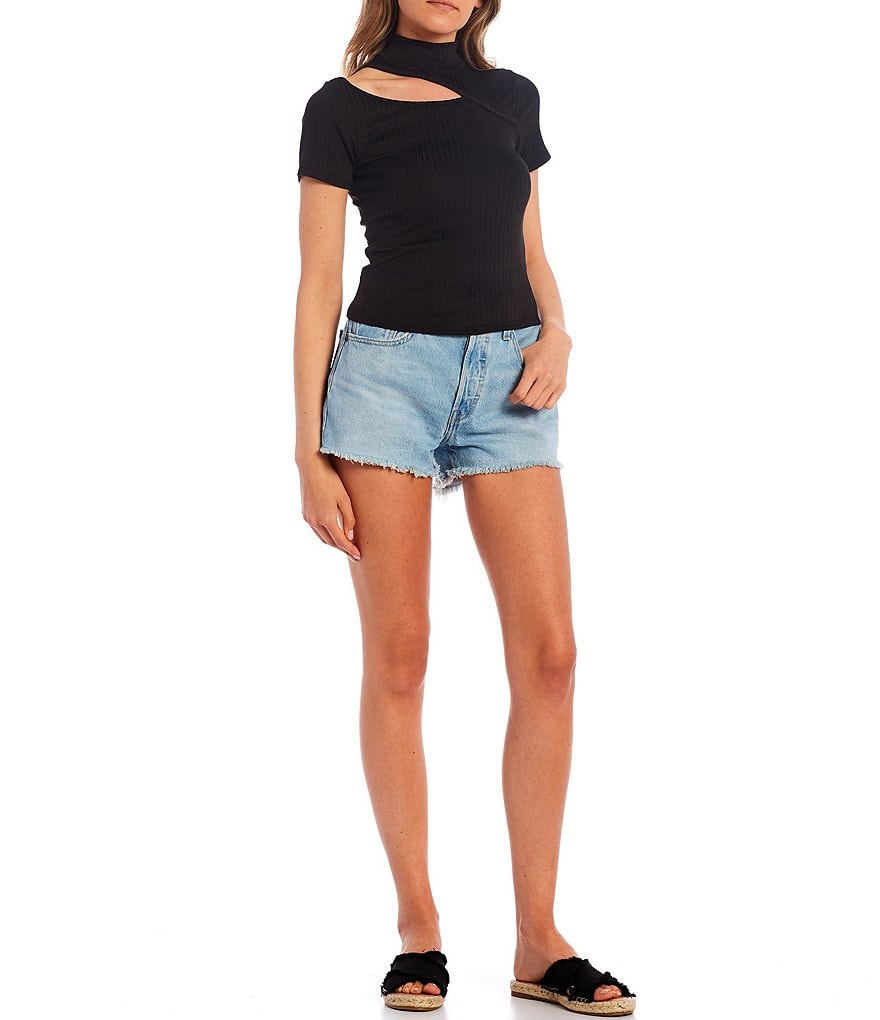 Love & Piece Mock-Neck Button-Side Ribbed Knit Top