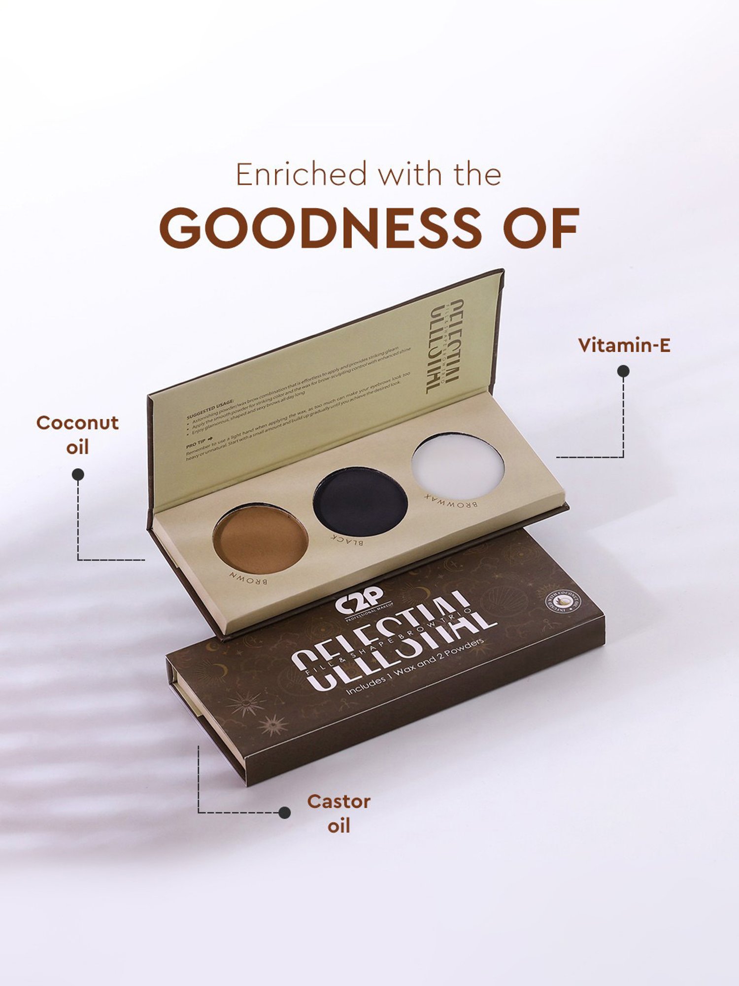 C2P PROFESSIONAL MAKEUP Celestial 3 in 1 Eyebrow Palette - 12 gm