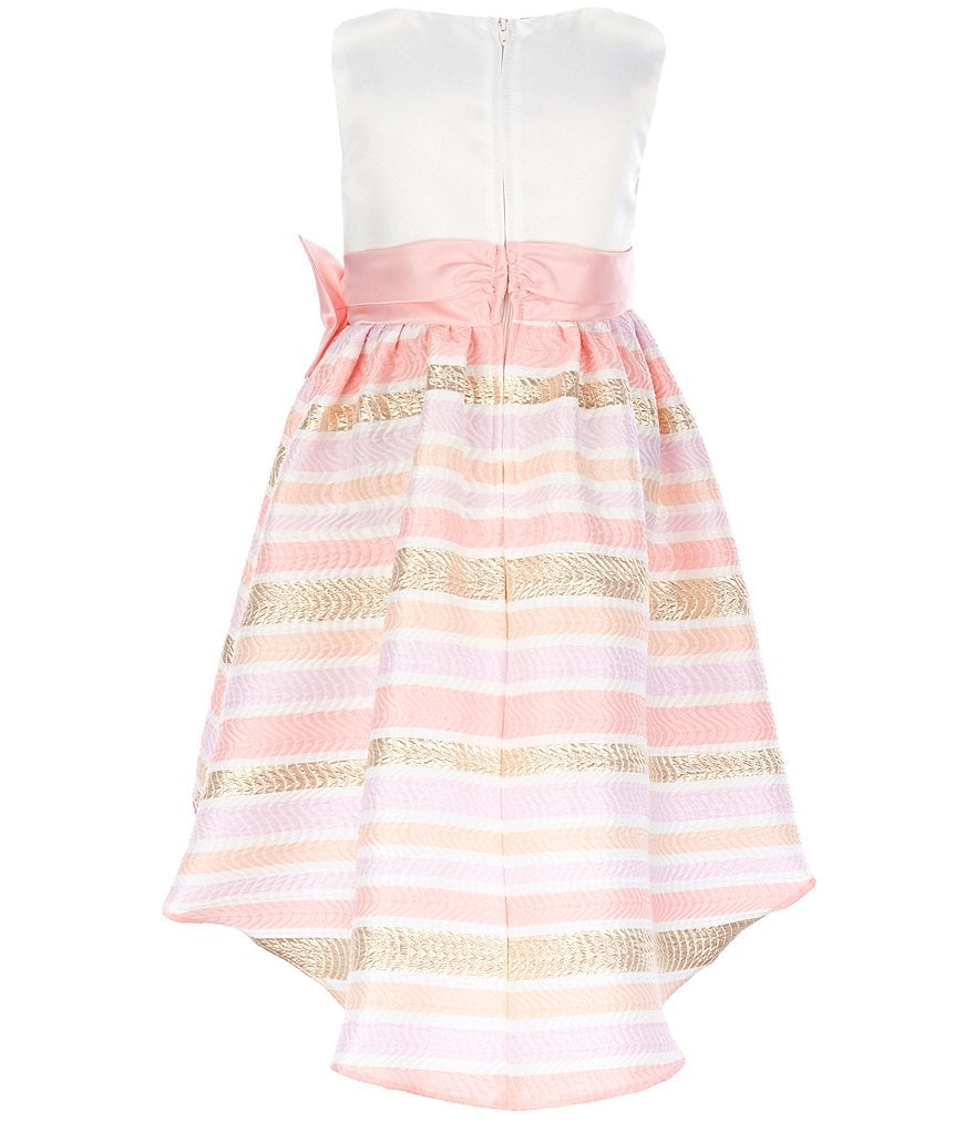 Rare Editions Little Girls 2T-6X Bow-Waist Satin/Jacquard-Stripe Hi-Low Ballgown