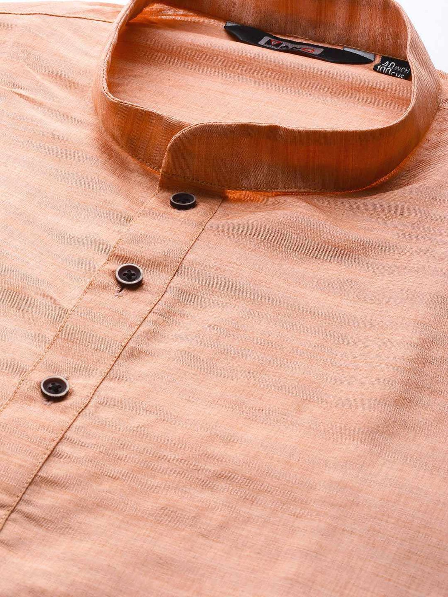 ManQ Peach & White Regular Fit Self Pattern Kurta Bottom Set