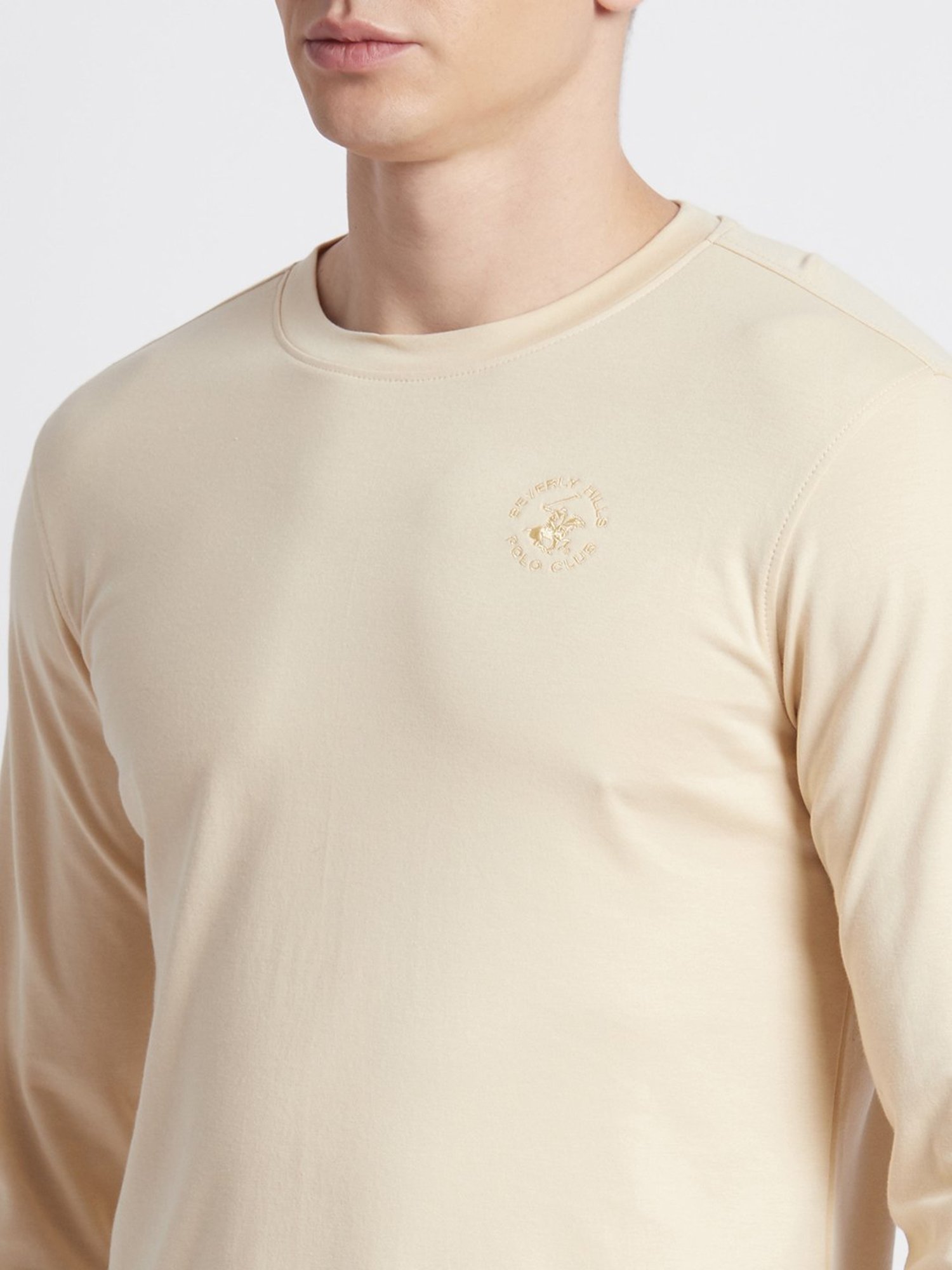 Beverly Hills Polo Club Cream Regular Fit Pure Cotton Crew T-Shirt