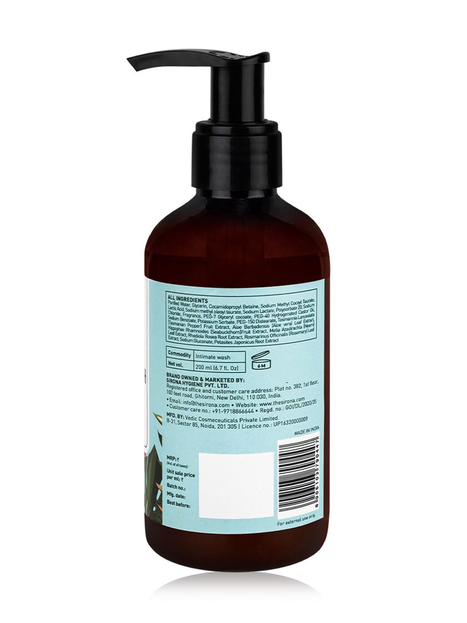 Sirona Natural pH Balanced Refreshing Intimate Wash - 200 ml