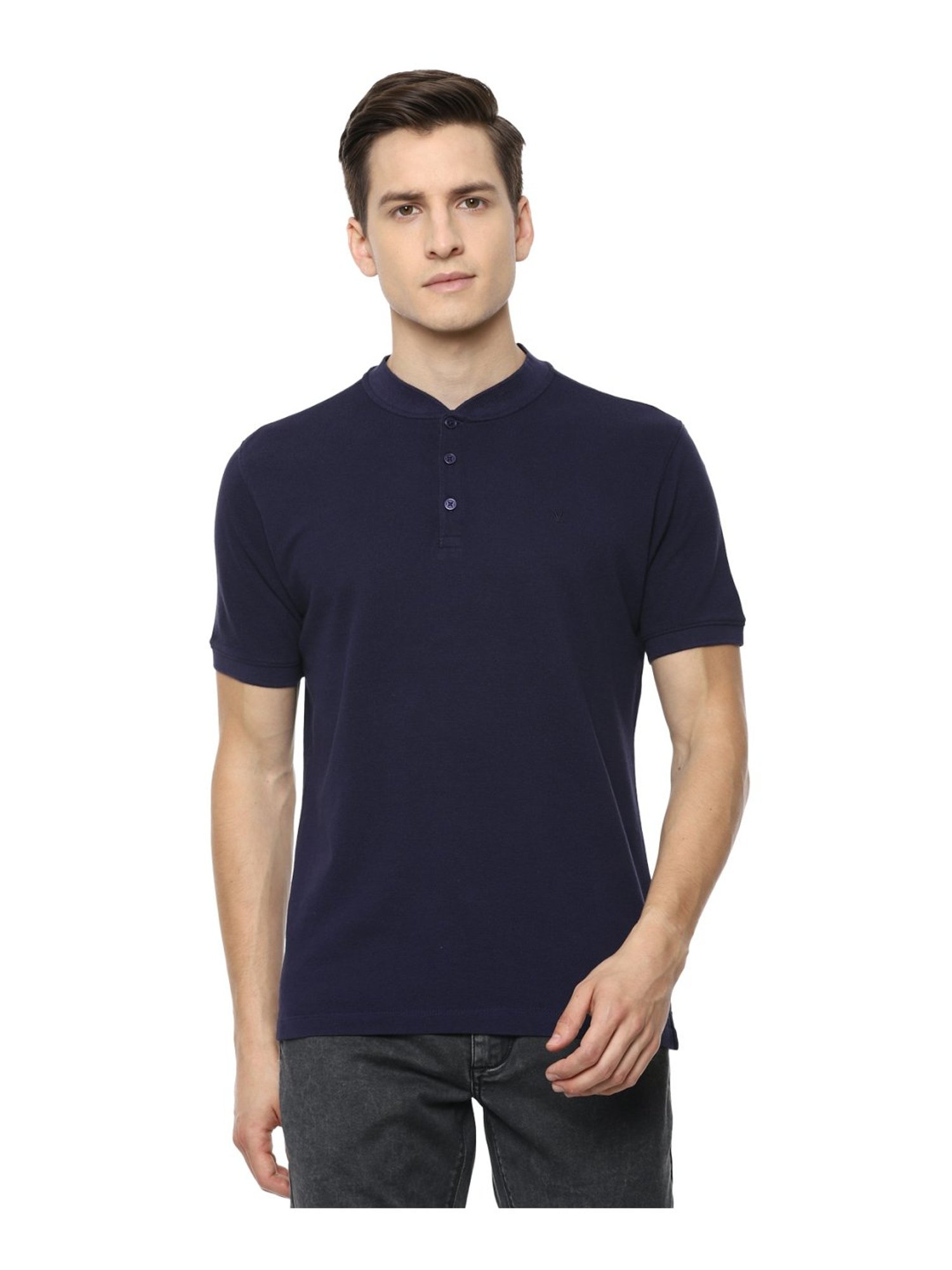 V Dot Navy Cotton Slim Fit T-Shirt