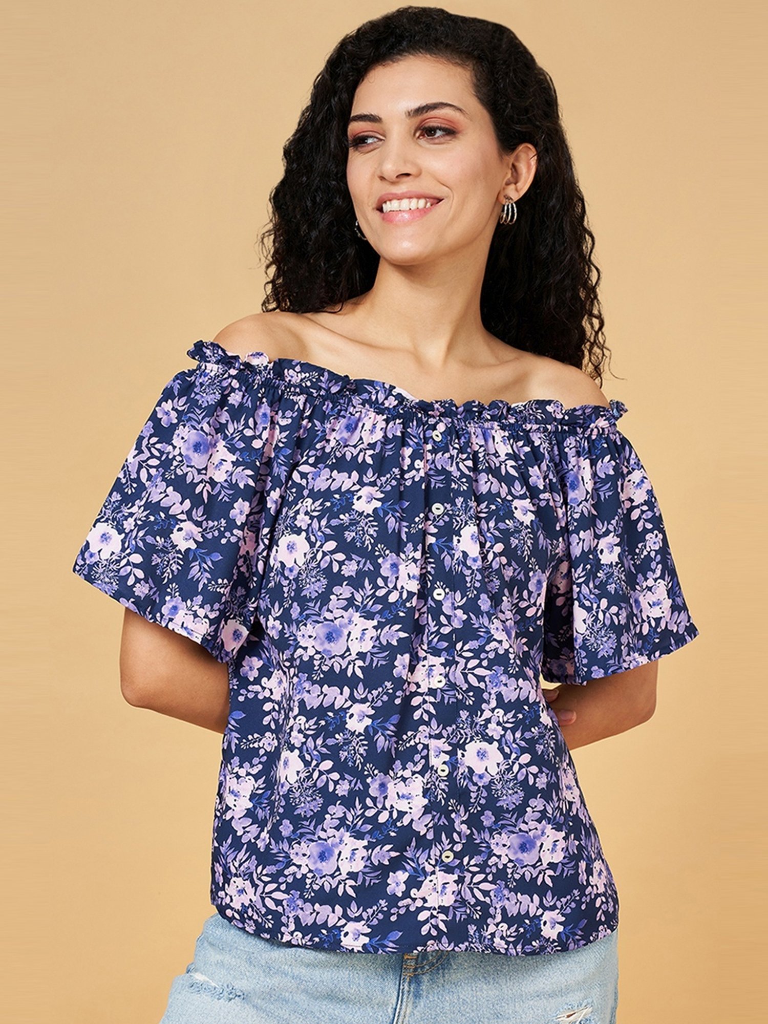 YU by Pantaloons Navy Floral Print Top