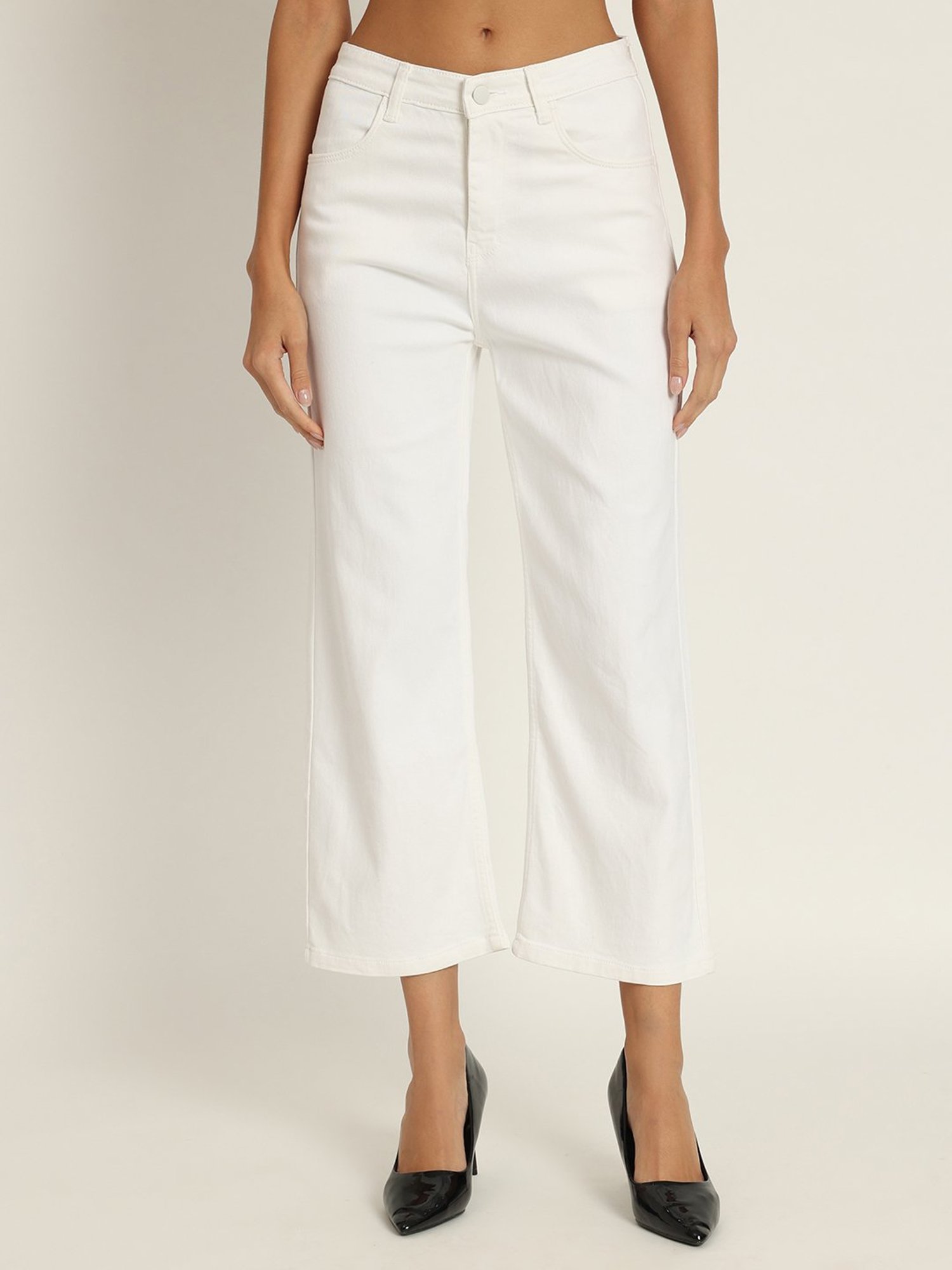 Angelfab White Cotton Straight Fit High Rise Jeans