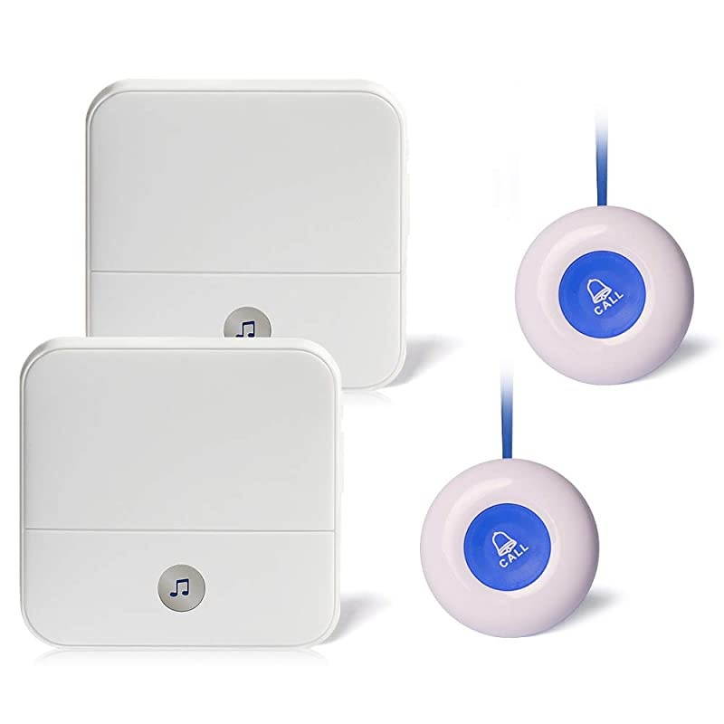 Wireless Caregiver Pager Call Button Personal Help Alert Pager System for Home Nurses Caregivers Patients Elderly 2 Waterproof Transmitters 2 Plugin Receivers