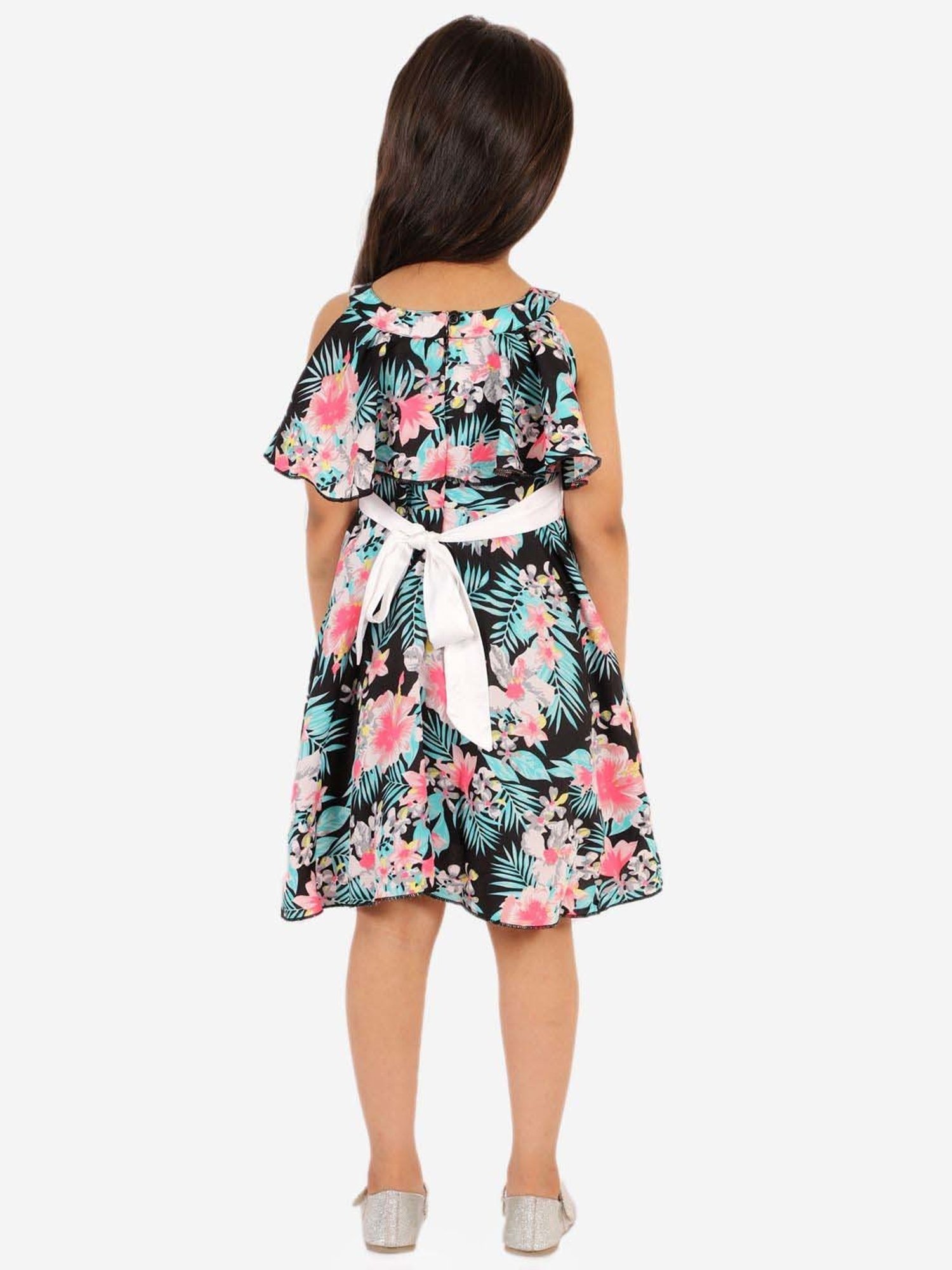KidsDew Black & Pink Floral Print Dress