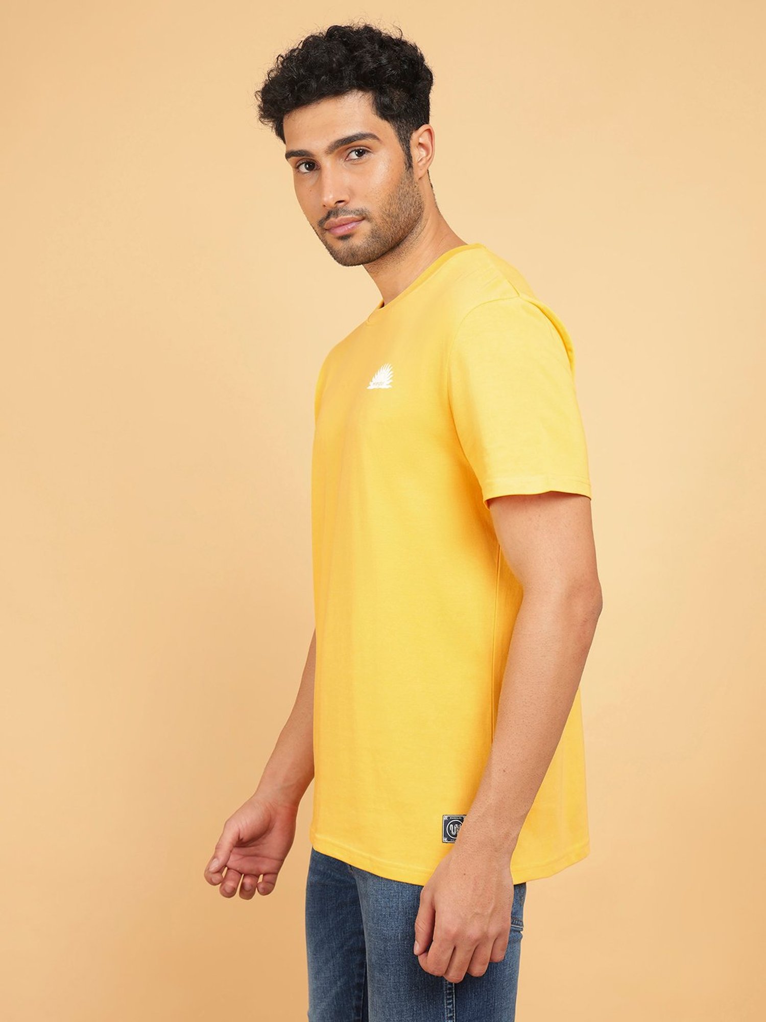 Wrangler Yellow Relaxed Fit Graphic Print Cotton Crew T-Shirt