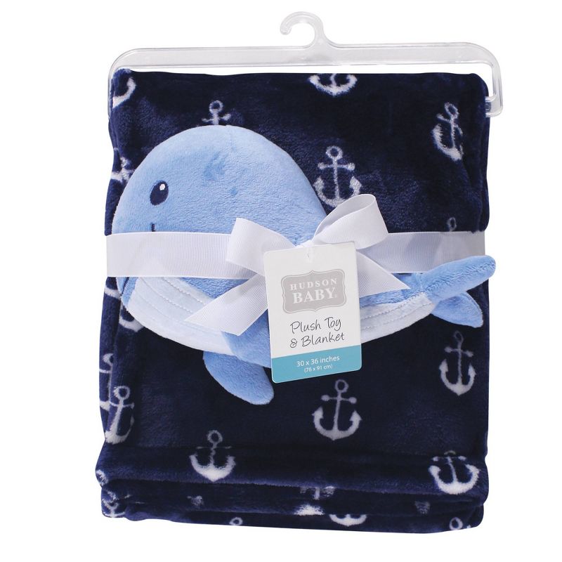 Hudson Baby Unisex Baby Plush Blanket with Toy - Anchor Whale One Size