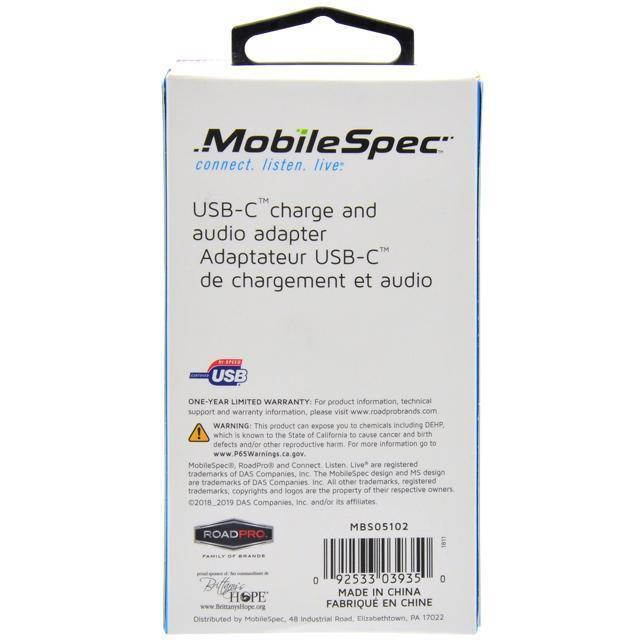 MobileSpec MBS05102 USB-C Charge & Audio Adapter