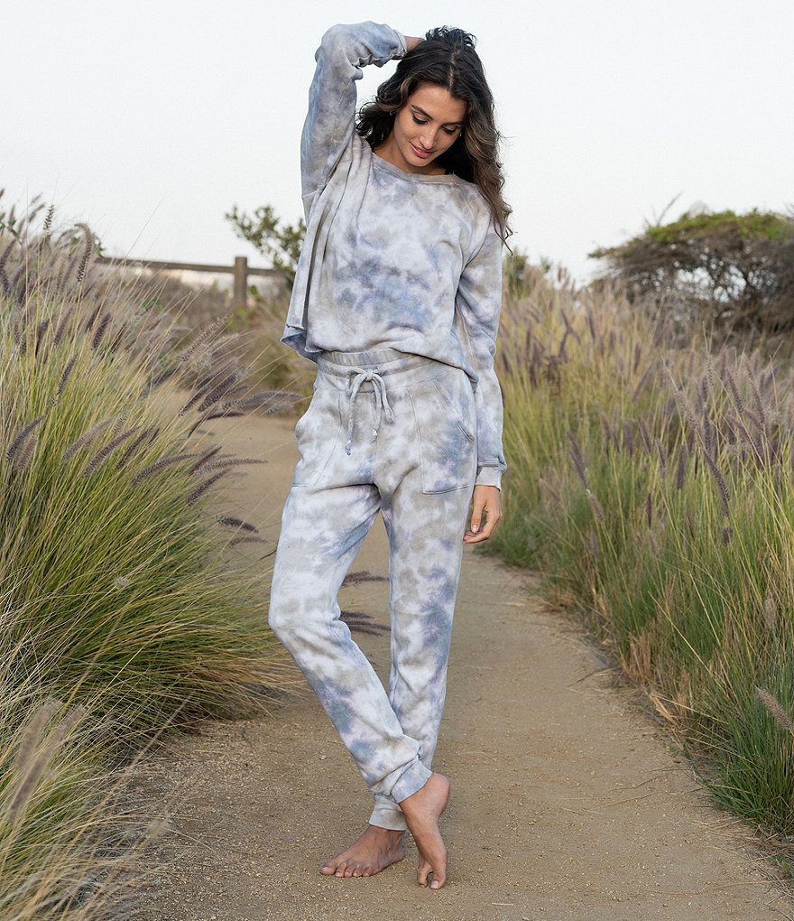 JALA Tie-Dye Print French Terry Fleece Coordinating Jogger Lounge Pants