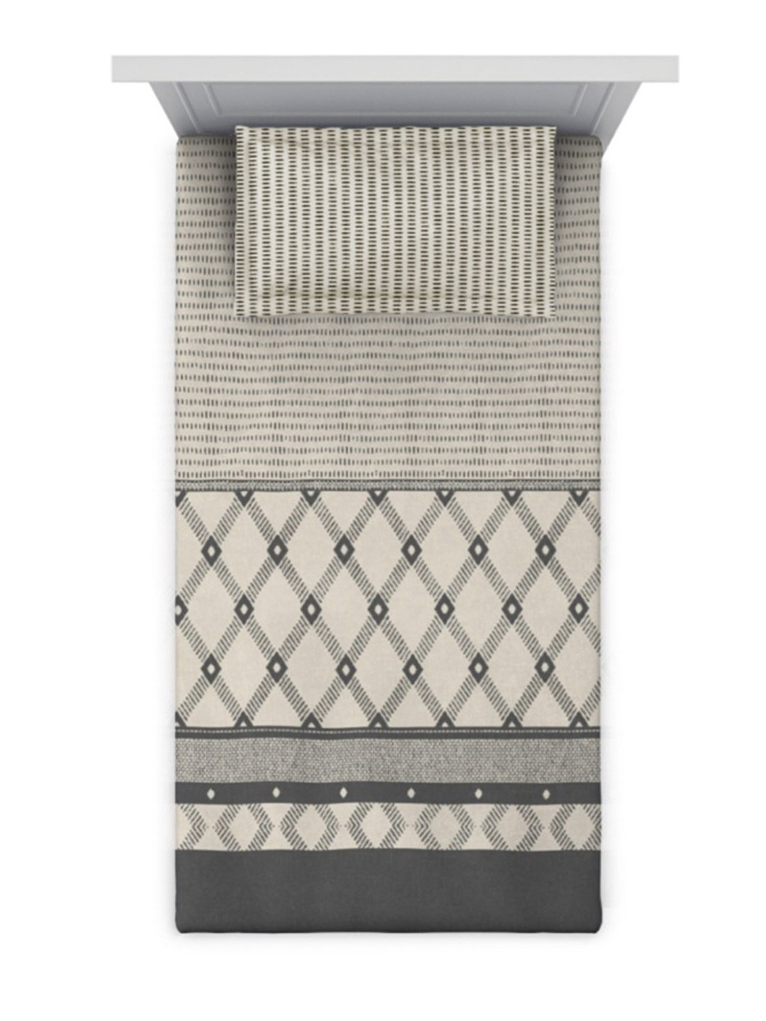 DDecor Ethnic Grey 150 TC Cotton Single Bedsheet with 2 Pillow Covers