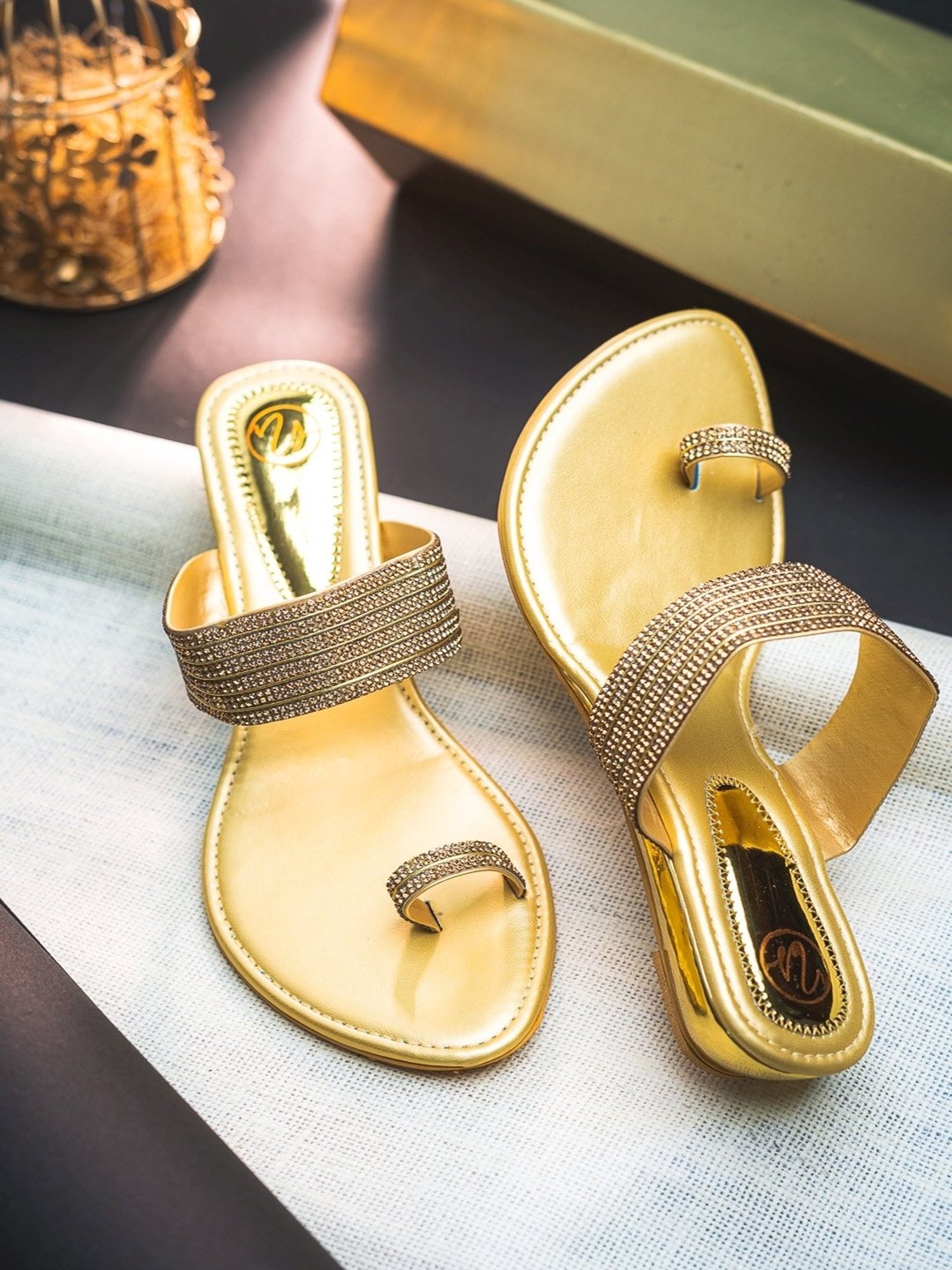 NR by Nidhi Rathi Women's Golden Toe Ring Wedges