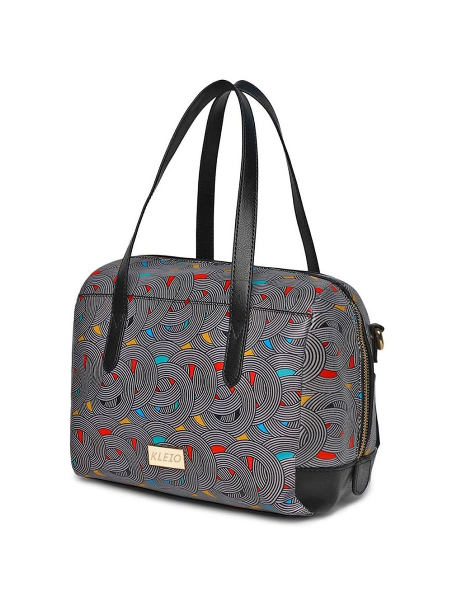 KLEIO Black Printed Medium Handbag