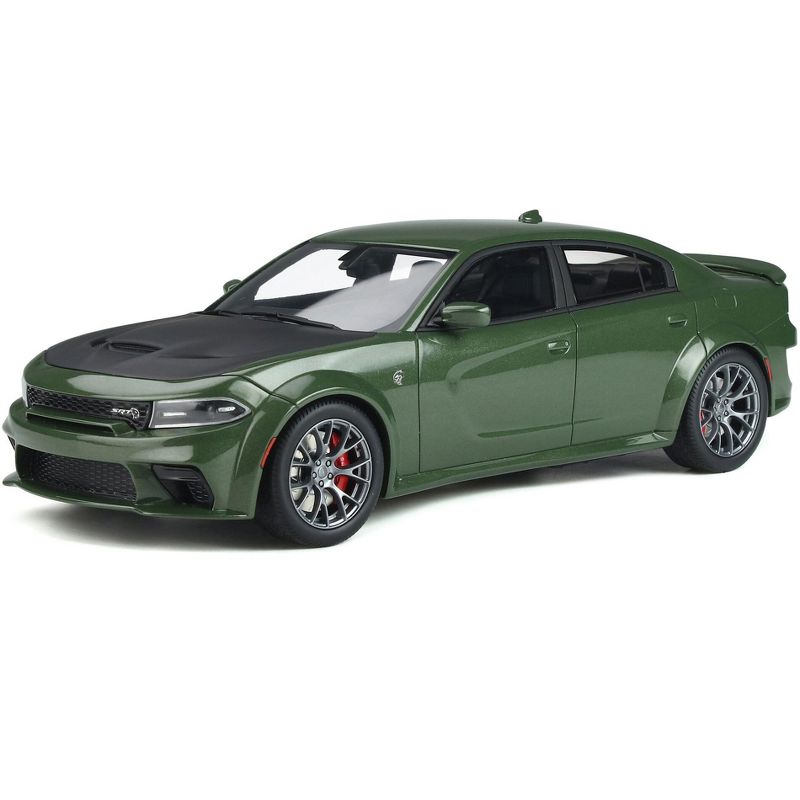 Dodge Charger SRT Hellcat Widebody Green Metallic with Matt Black Hood 1/18 Model Car by GT Spirit