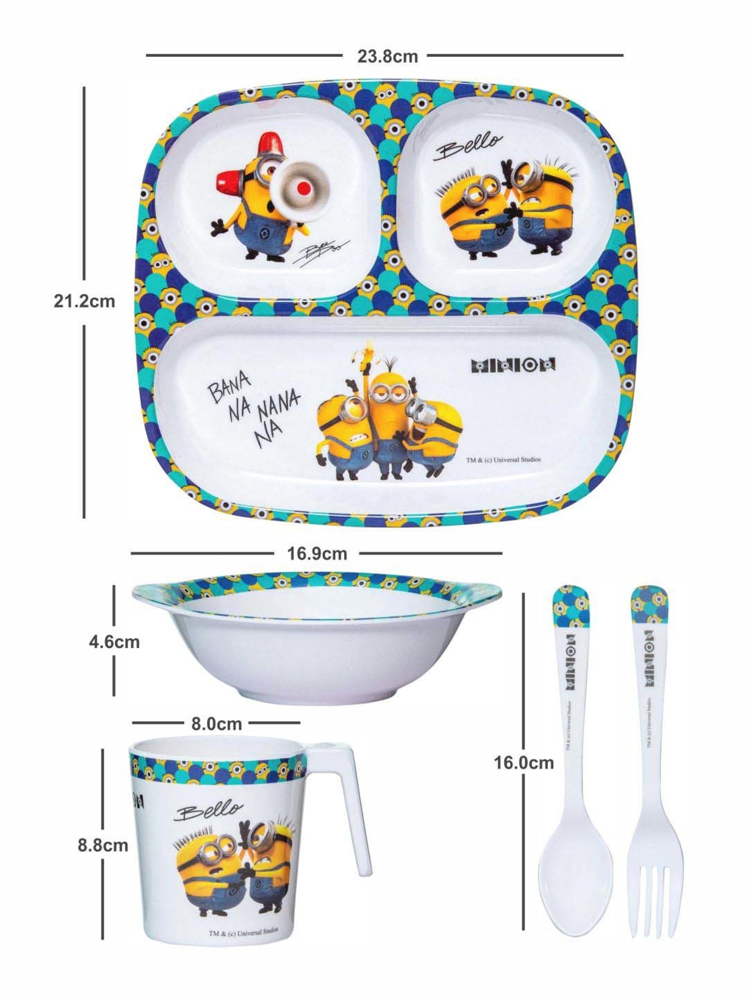 Servewell Minions Yellow Melamine Kids 5Pcs Dinner Set (0.67 L)