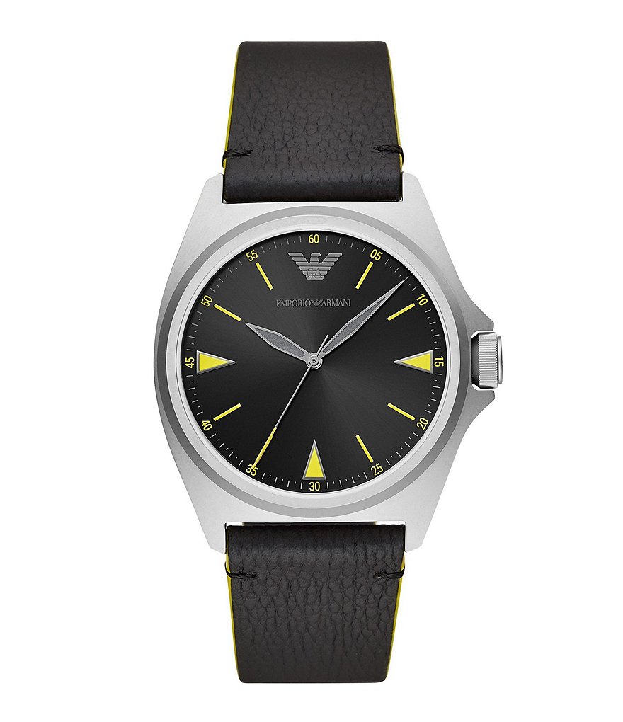 Emporio Armani Men's Three-Hand Black Leather Watch