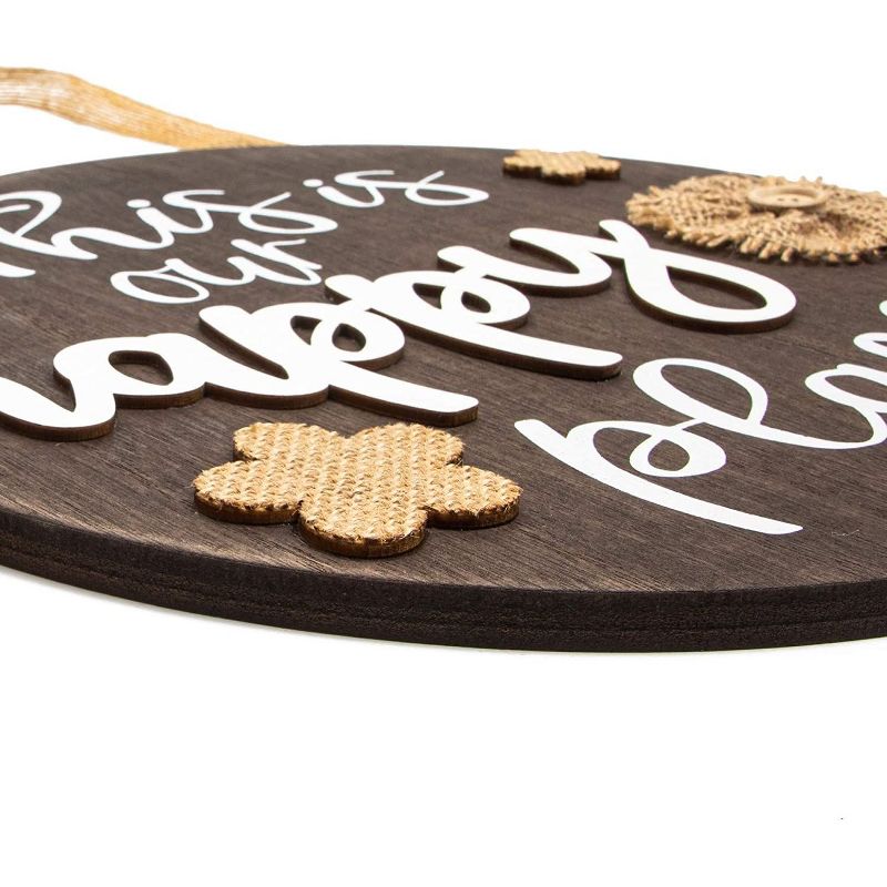 Hanging Wood Sign, This Is Our Happy Place (11.75 x 11.75 Inches)