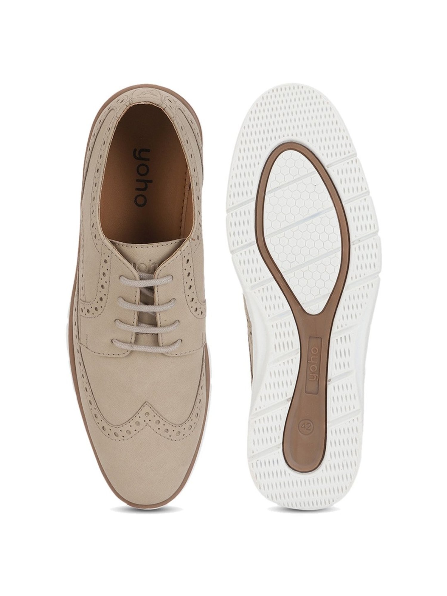 Yoho Men's Beige Brogue Shoes