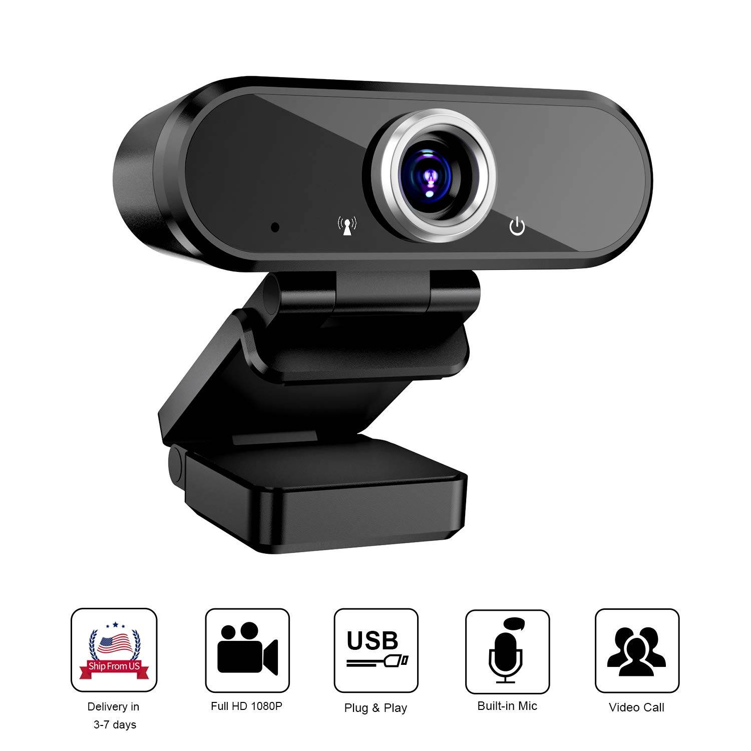 Webcam 1080P Computer Camera with Privacy Cover USB Connection Built-in Noise-reduction Microphone for Live Video