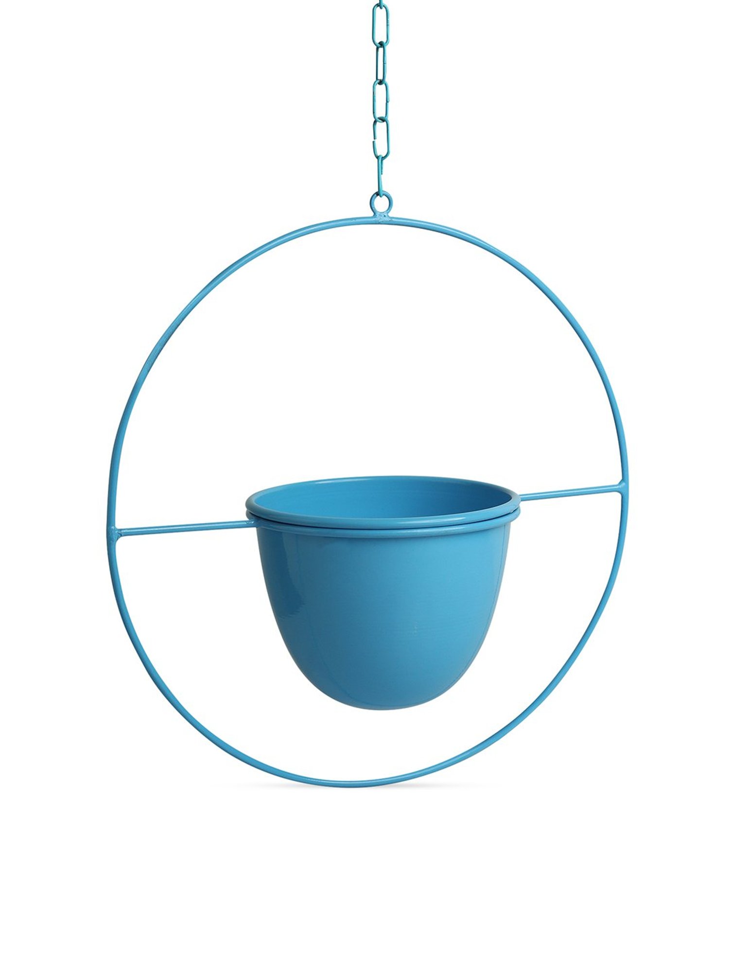 ExclusiveLane Blue Bliss Sky Blue Iron Hanging Planter Pot With Holder