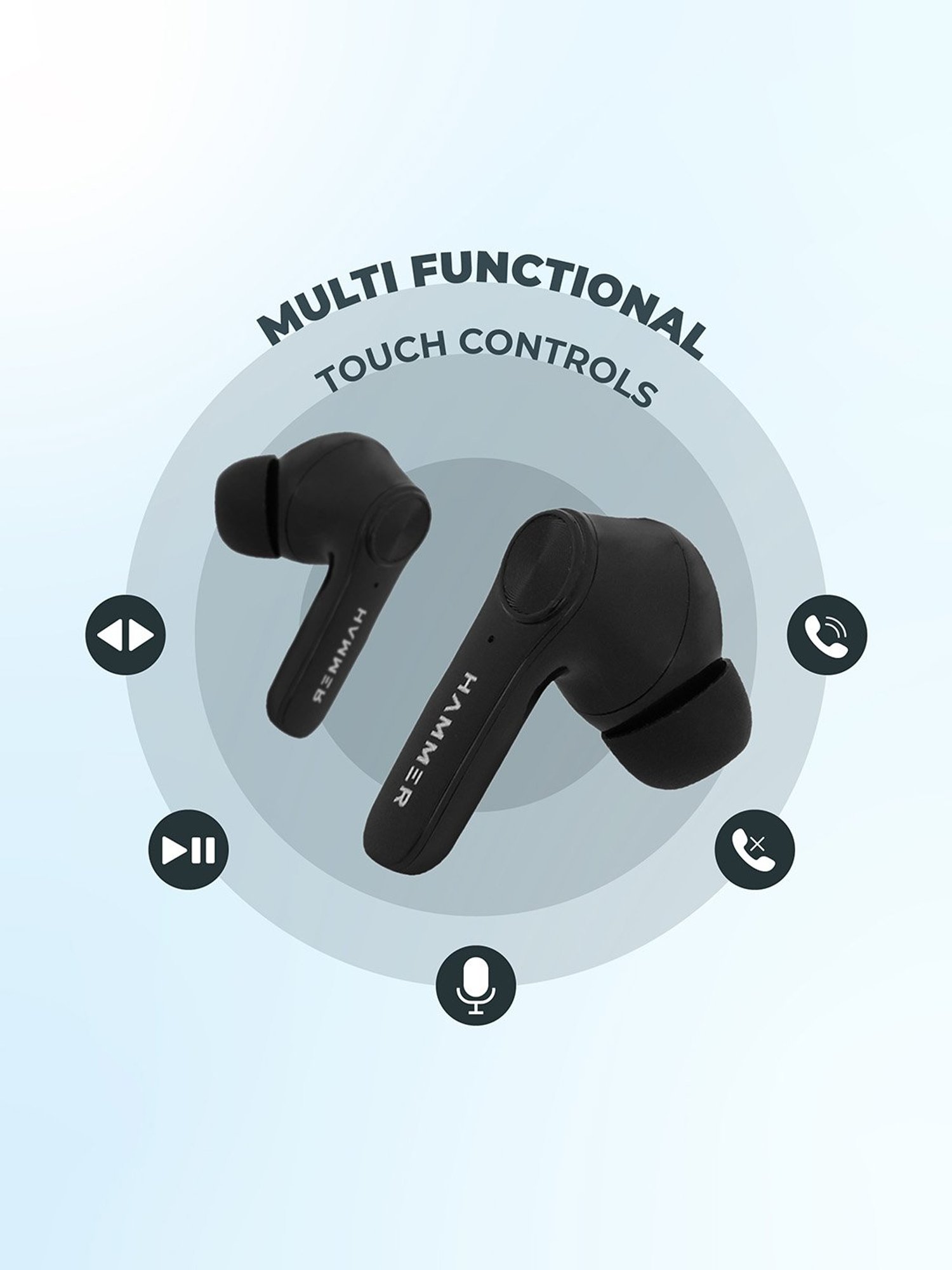 Hammer Airflow 2.0 True Wireless Earbuds with Mic (Black)