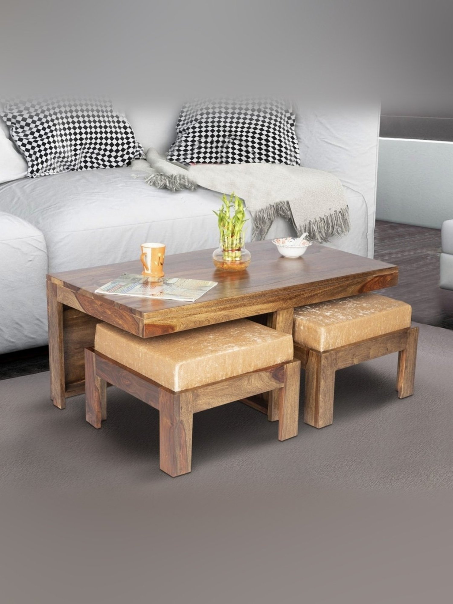 Ikiriya Irish Brown & Beige Wood Coffee Table Teak Finish