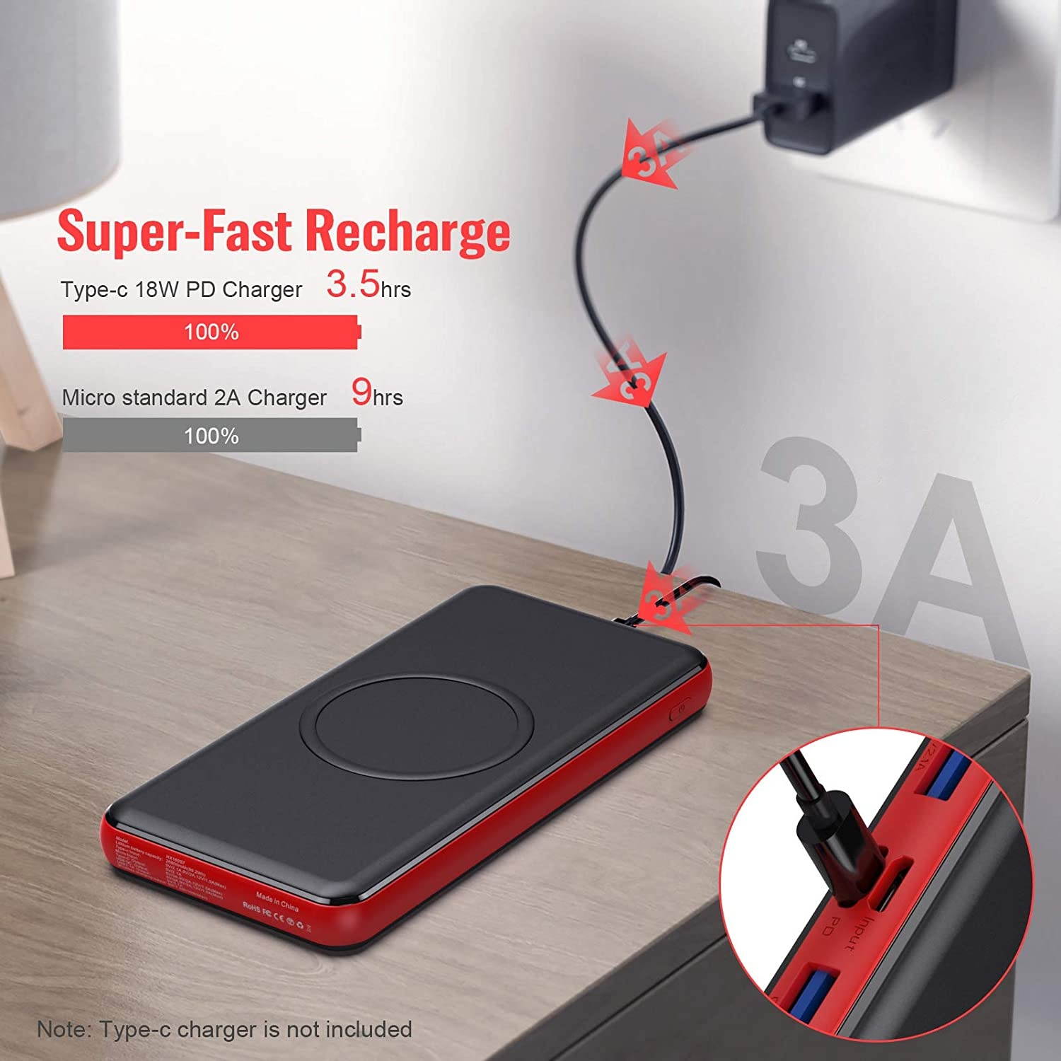 Wireless Portable Charger 26800mAh 10W Wireless Charging+PD(18W )3.0 Fast Charging power bank 2 Fast Charging Port + Simultaneous Charging 4 DevicesExternal Battery for CellphoneTableAirPods ect