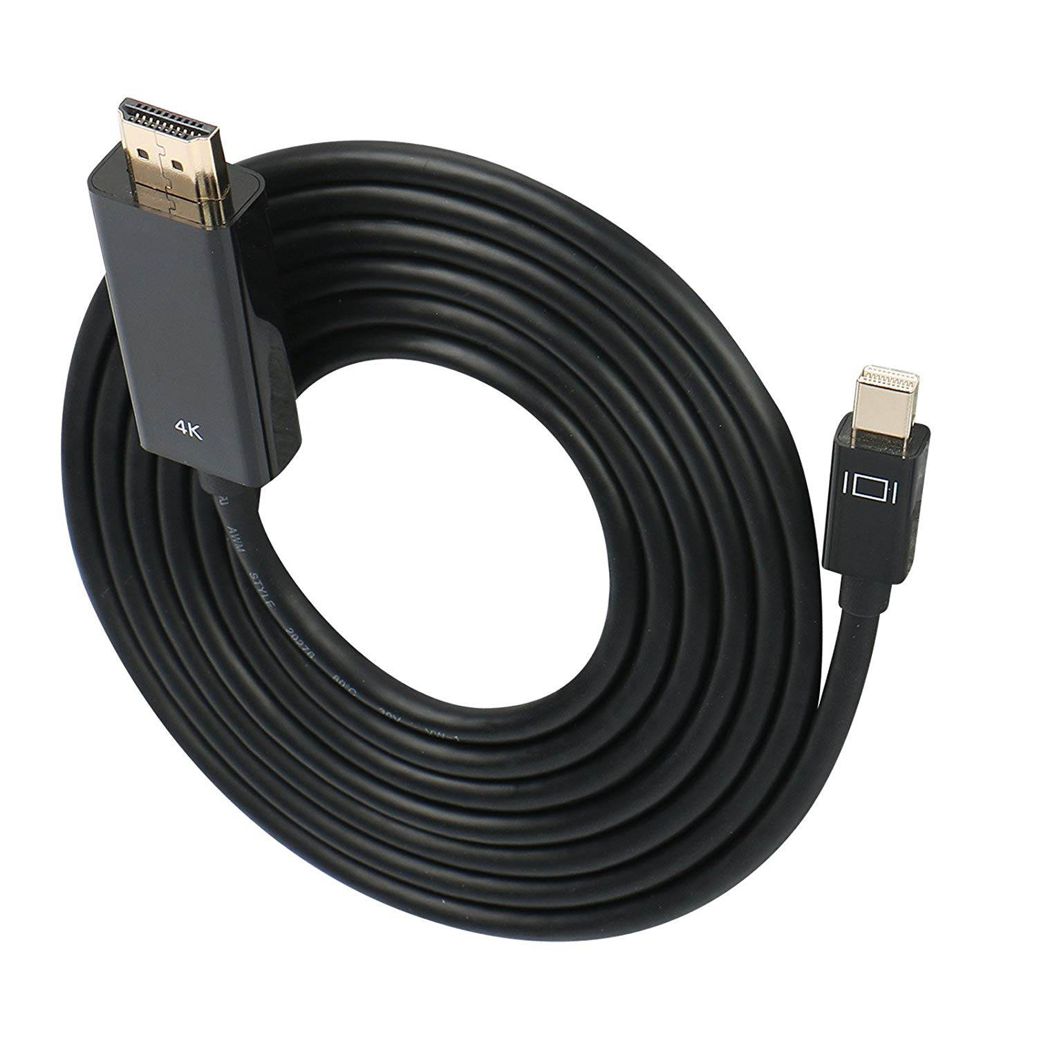 4K Thunderbolt Mini Displayport to HDMI 6 Feet Cable with Audio Mini DP Display Port to HDMI Adapter Converter Gold Plated Cord for MacBook Air Mac Mini Microsoft Surface Pro 3 Pro 4