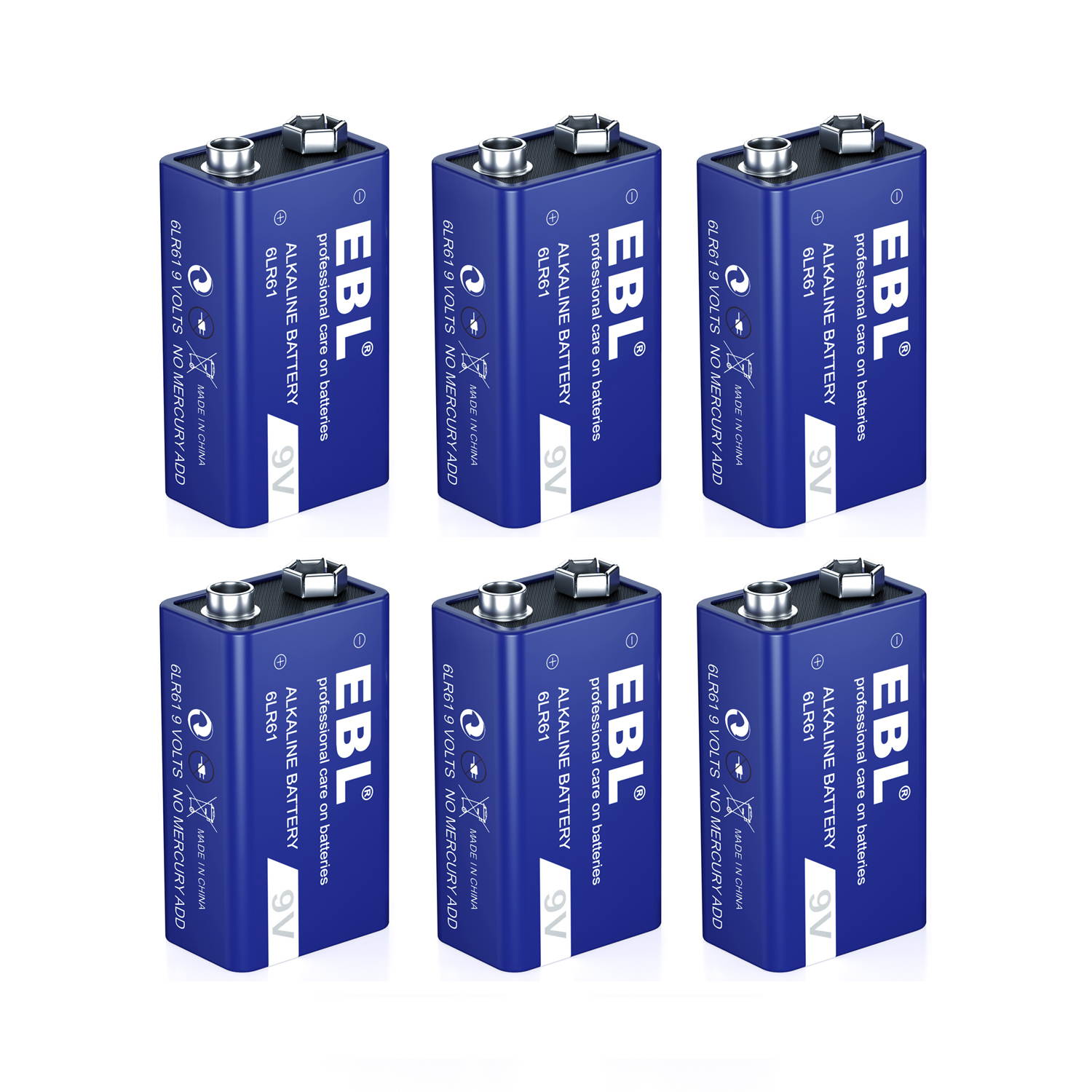 EBL 2 Pcs 9V 6LR61 Battery 9 Volt Alkaline Batteries Ultra Long Lasting and Leak Proof