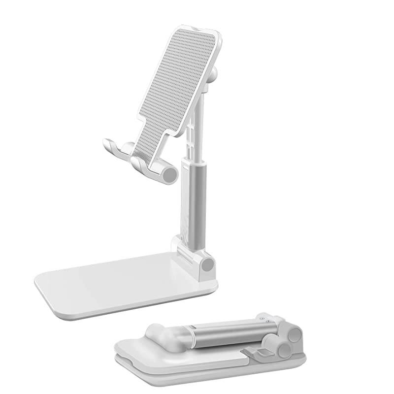 with Adjustable Cell Phone Stand, Fully Foldable Desktop Phone Holder Cradle Dock Holder,Tablet Stand for iPhone X Xr Xs max All Smart Phones and Tablets, iPad(White)