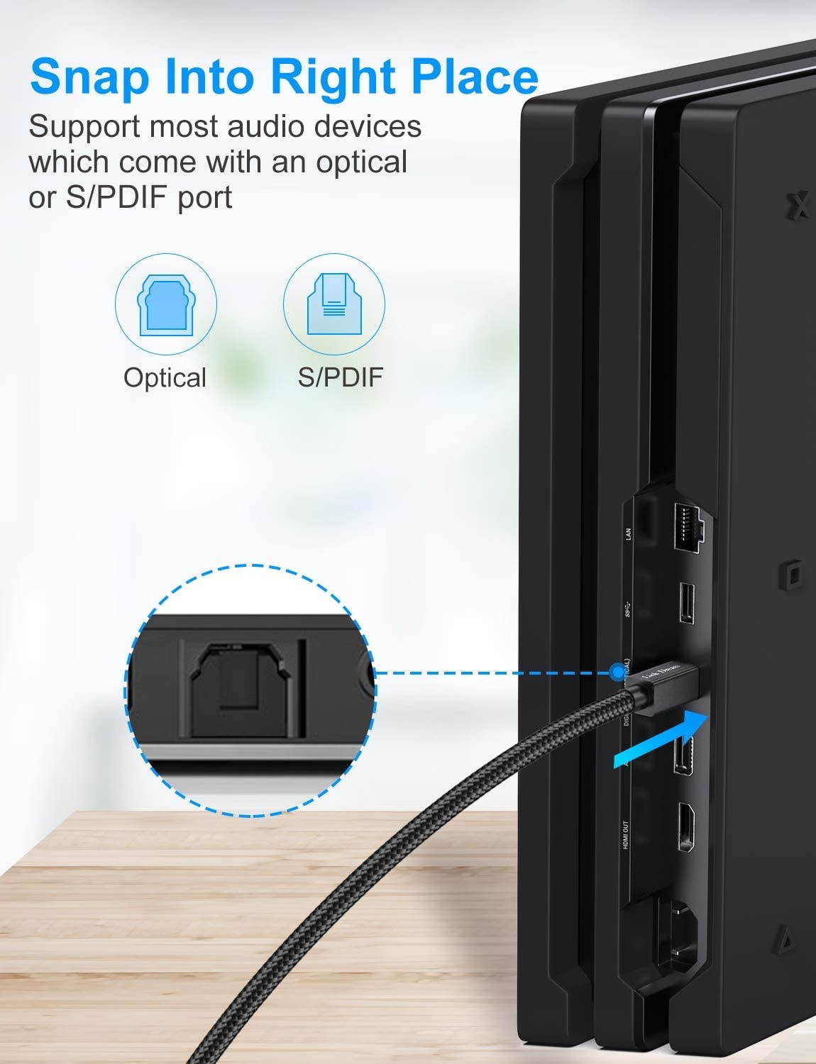 Optical Audio Cable Link Dream 10 Feet Digital Audio Optical Cable Fiber Toslink Optical Cable with 24 Gold-Plated Connectors Nylon Braided Optical Cable for Sound Bar TV Xbox PS4 & More