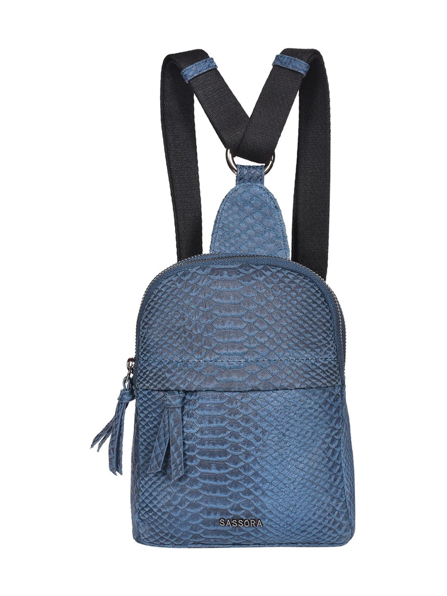 SASSORA Navy ROSA Animal Effect Small Leather Backpack