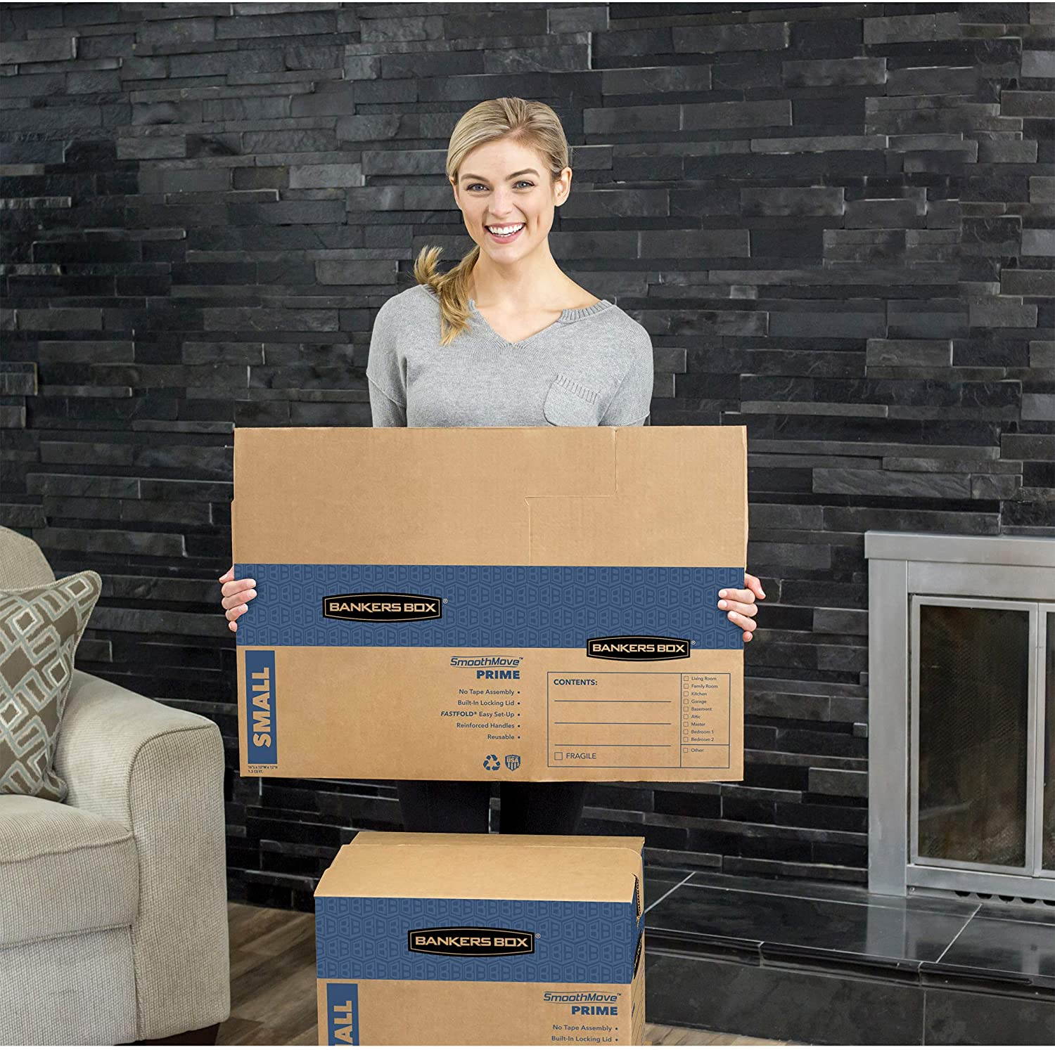 Bankers Box SmoothMove Prime Medium Moving Boxes 18l x 18w x 16h Kraft/Blue 8