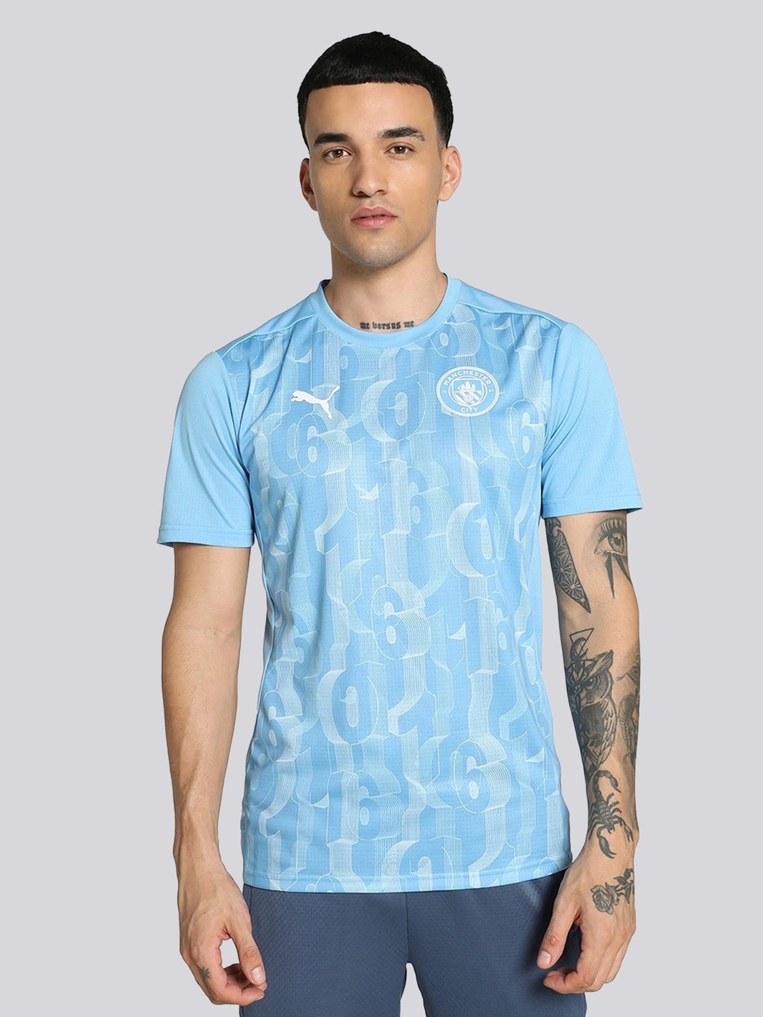 Puma Manchester City FC Blue Slim Fit Printed Sports T-Shirt