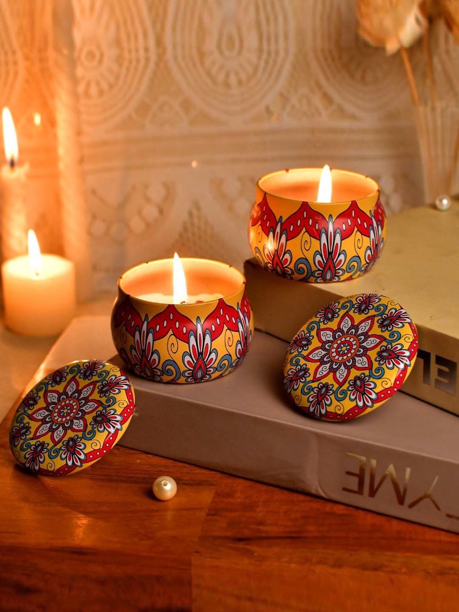TAYHAA Yellow & Red Wax Printed Candle Jar