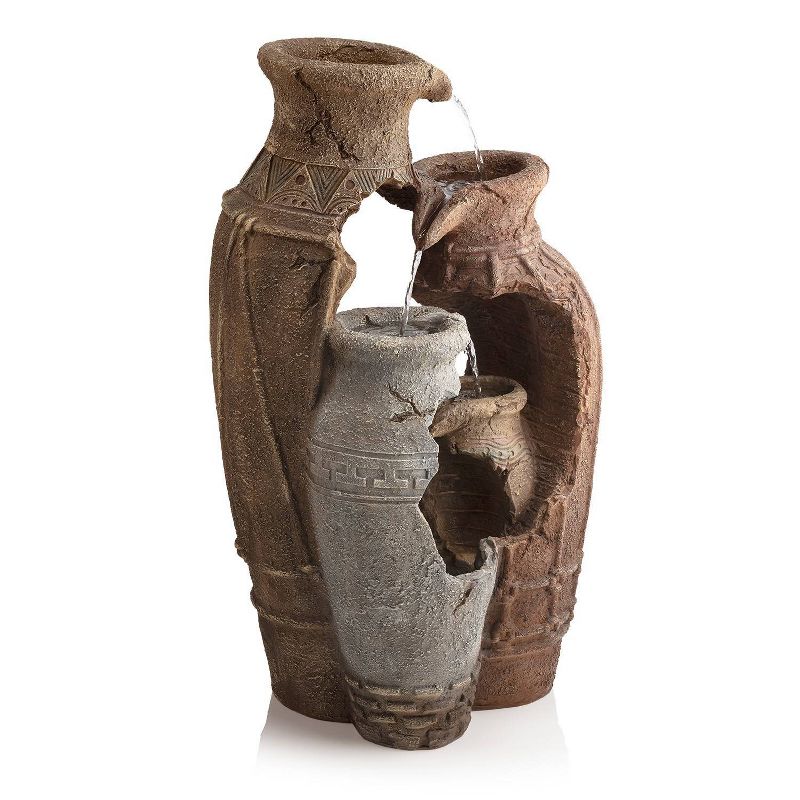 Alpine Corporation 39" Distressed Pots Fountain With Halogen and LED Lights - Multi Color