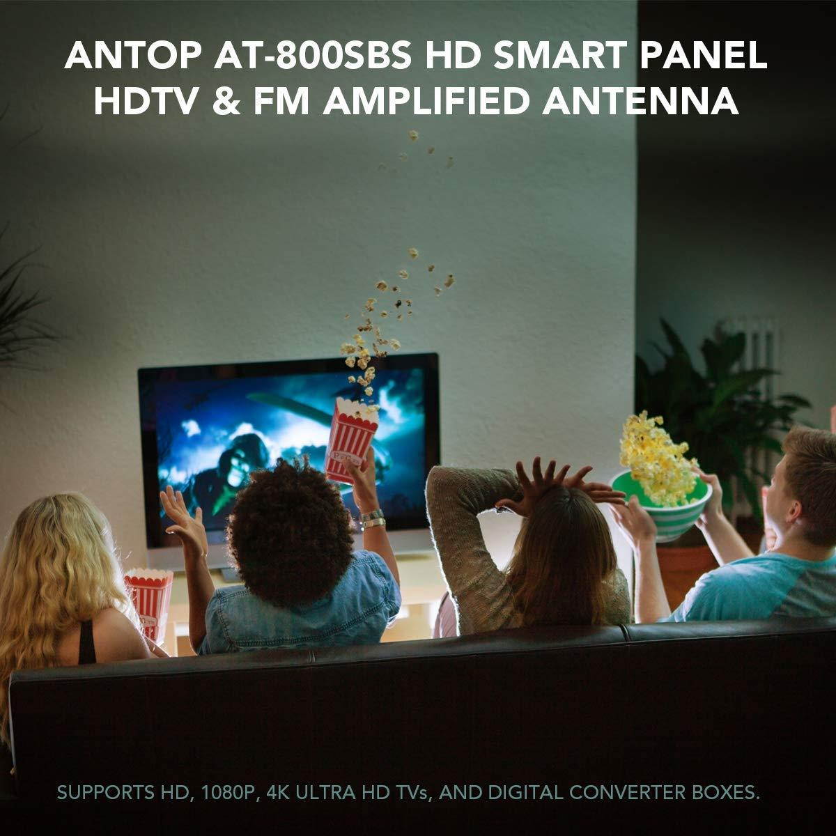 Antop at-800SBS HDTV&Fm Amplified Antenna with Noise-Free 4G LTE Filter & Smart Boost System for Dual Connectivity, Support TV and A Second Device(Tv, FM or OTA-Ready Streaming Device or Projector)