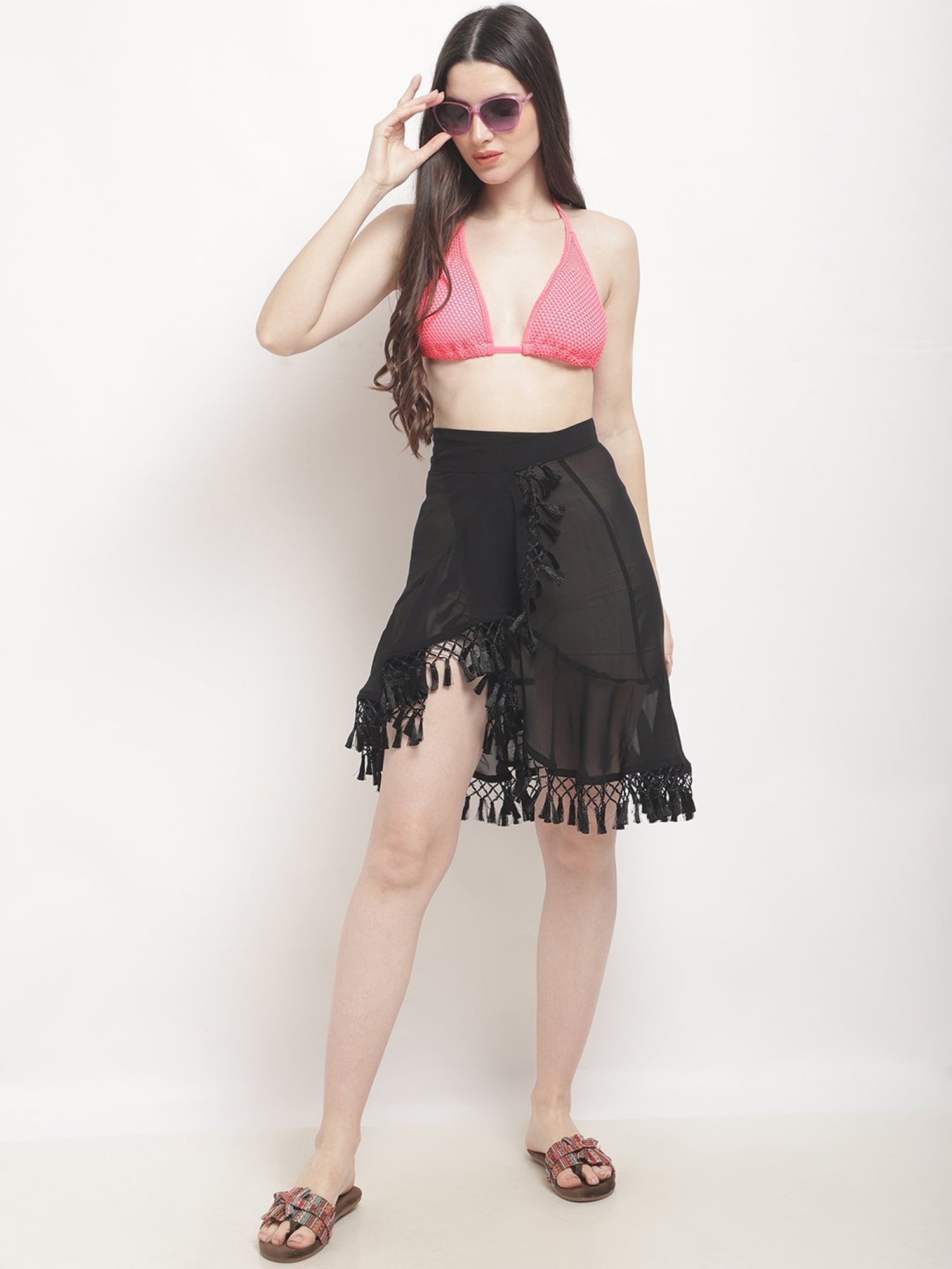 Erotissch Black Plain Beachwear Cover-Up Wrap Skirt
