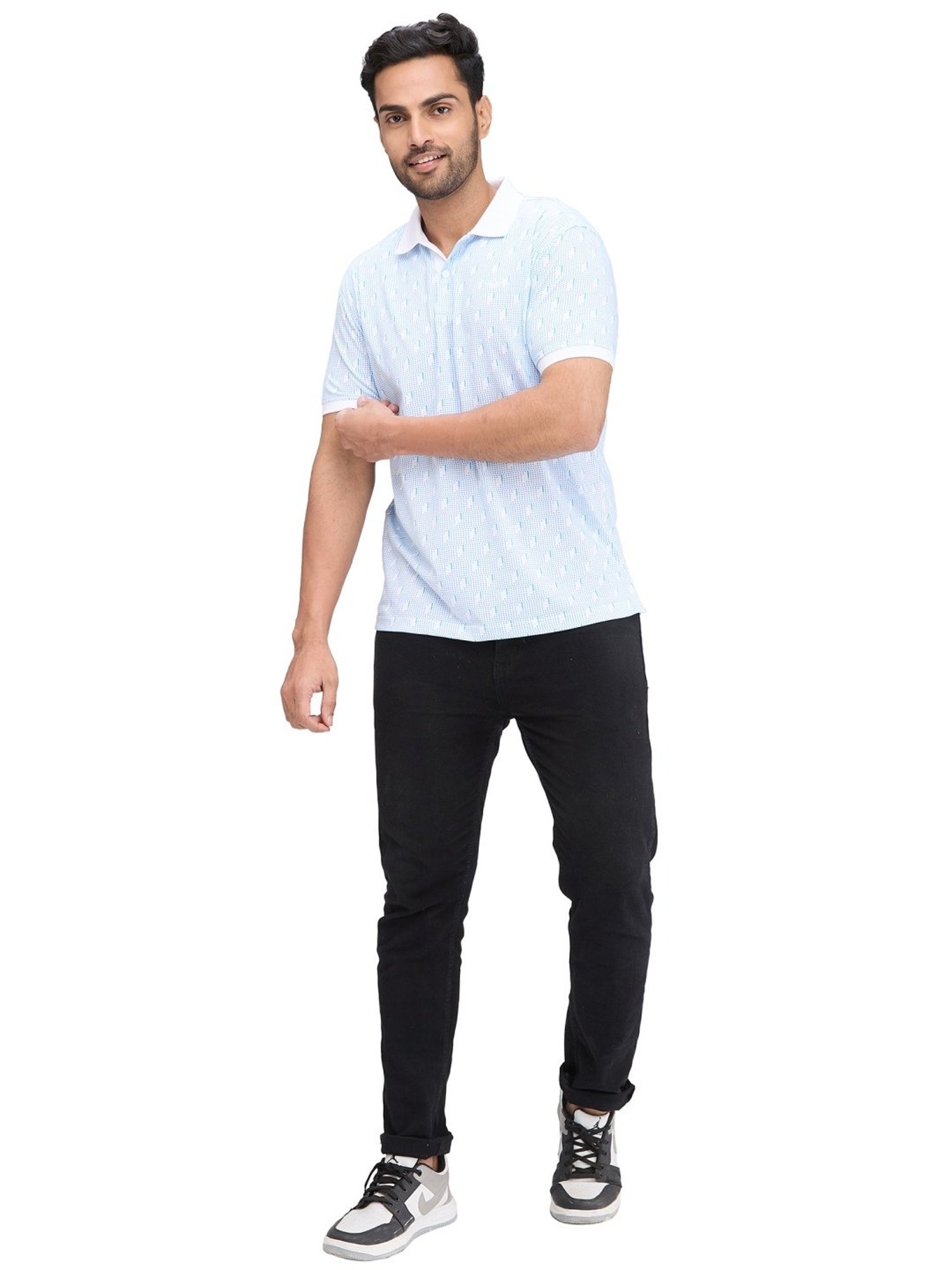 Park Avenue Blue Slim Fit Printed Polo T-Shirt