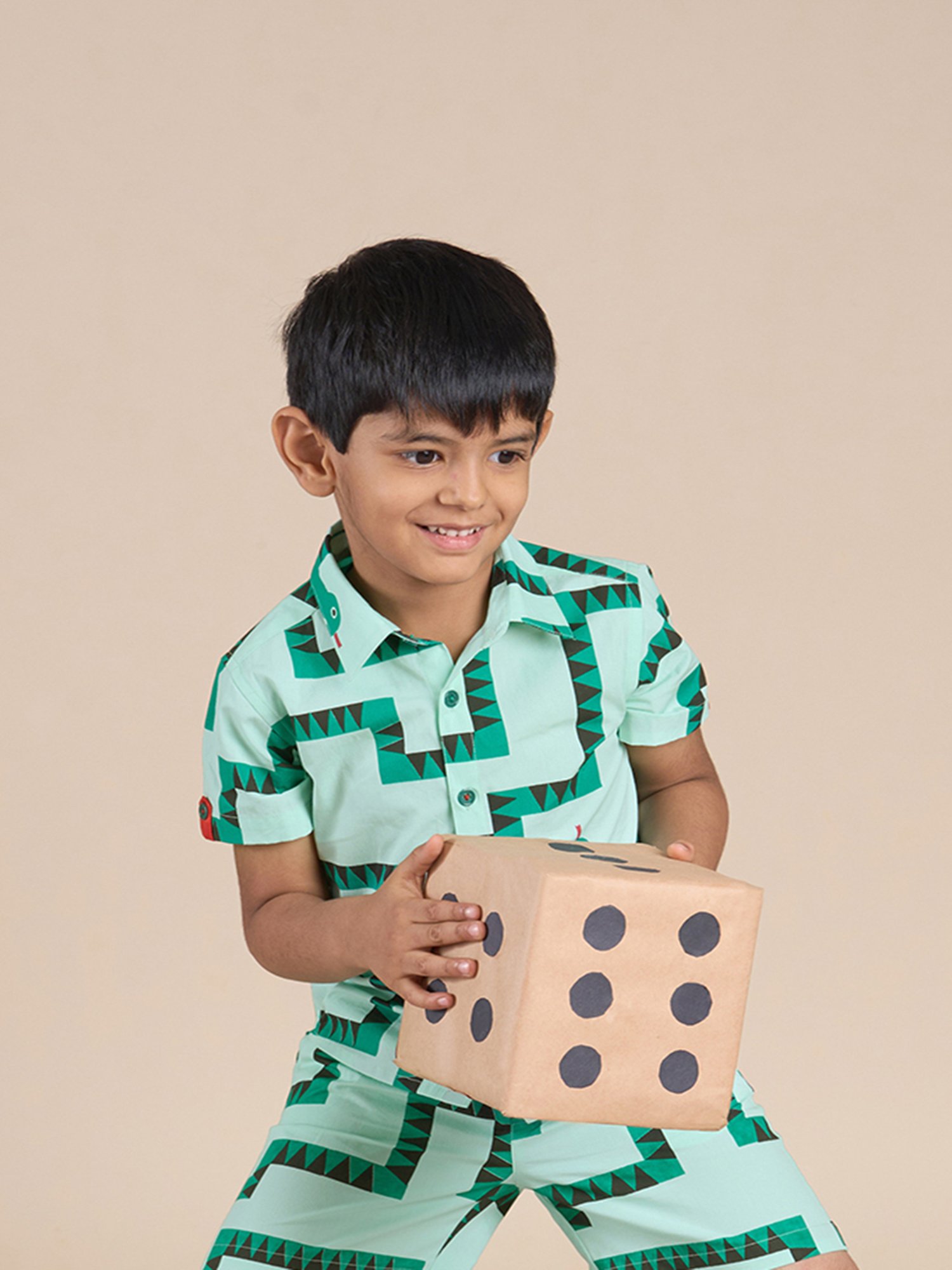 Lil Drama Kids Green Printed Shirt