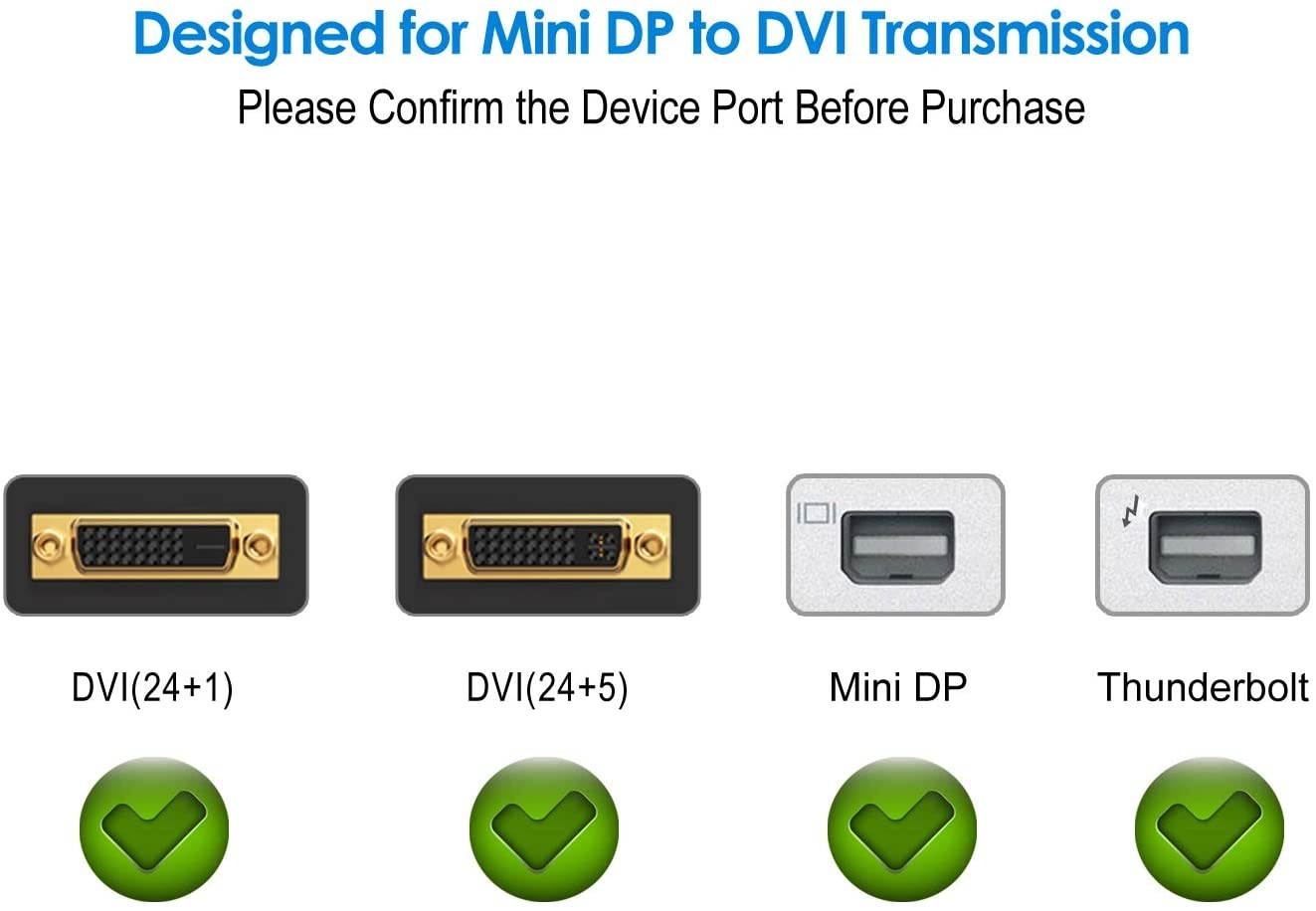 Rankie Mini DisplayPort (Mini DP) to DVI Cable Thunderbolt Port Compatible Gold Plated 6 Feet