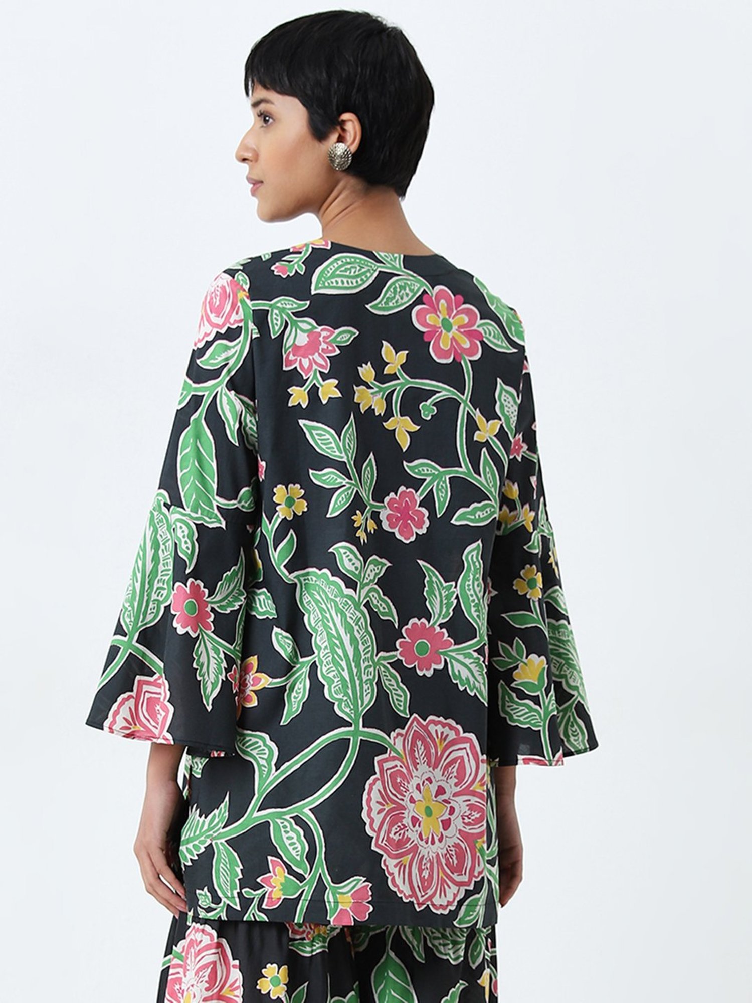 Utsa by Westside Black Floral Design Straight Cotton Kurti