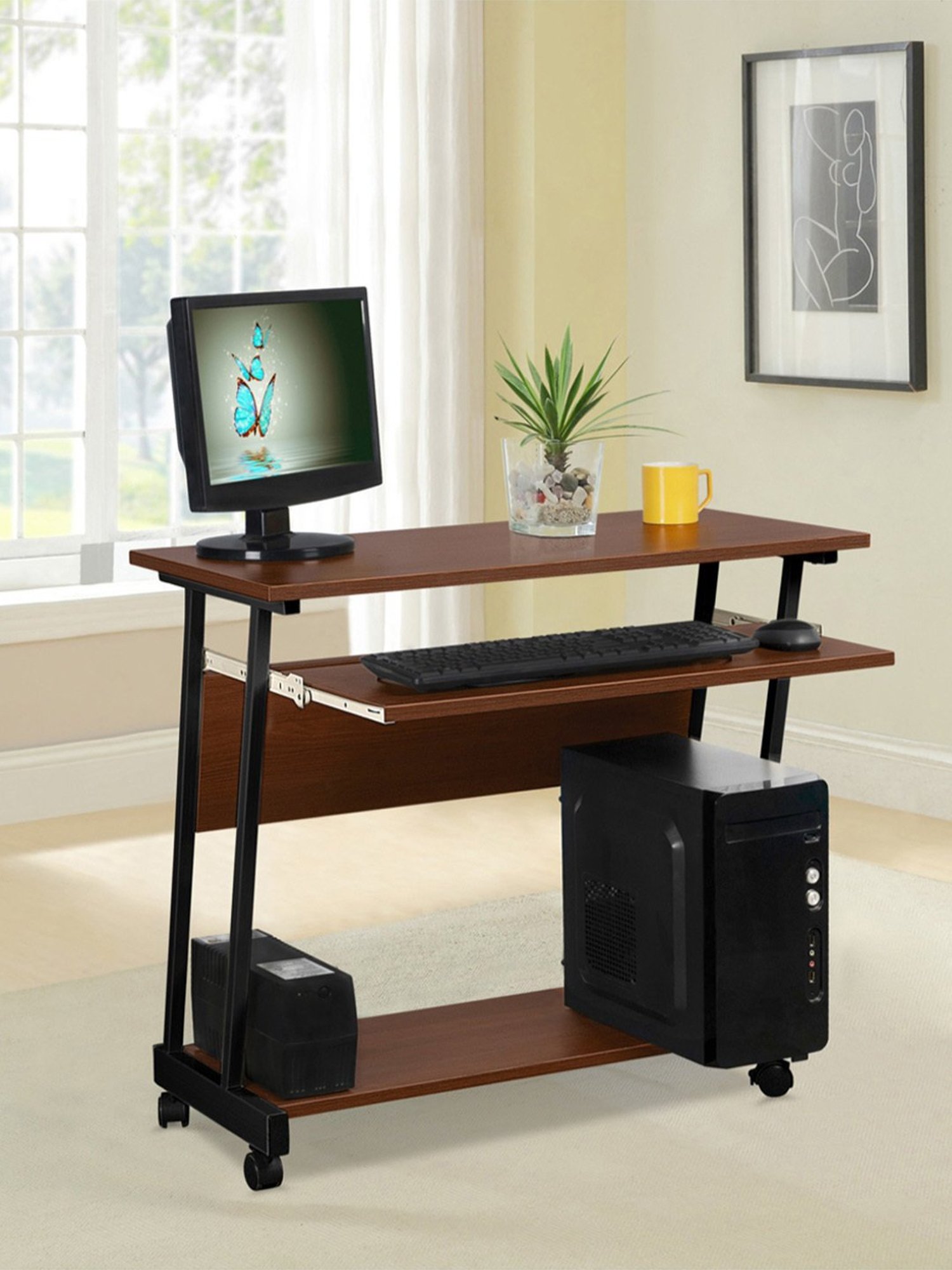 Delite Kom Calix Acacia Dark Black Metal Computer Desk